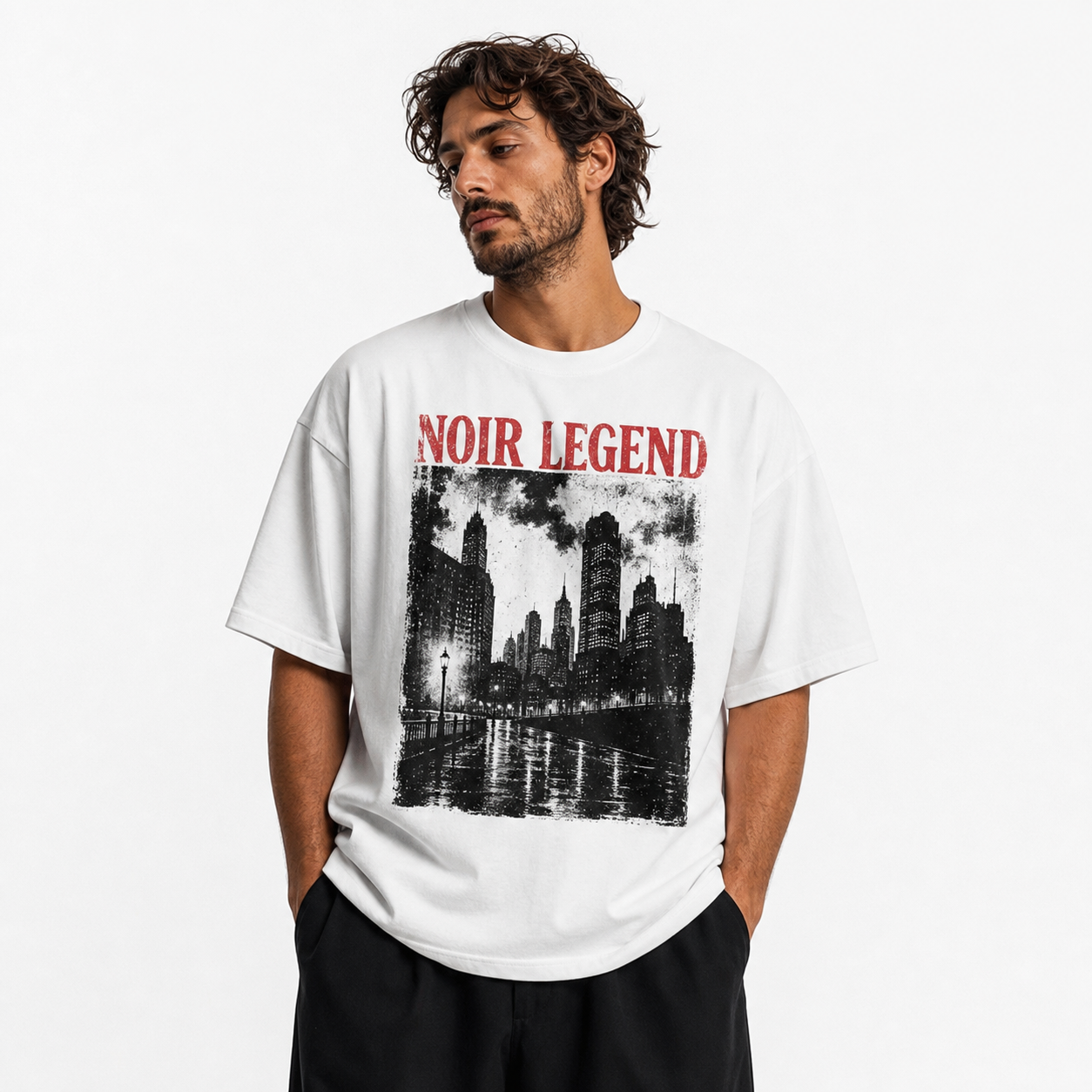 White men's vintage noir graphic tee