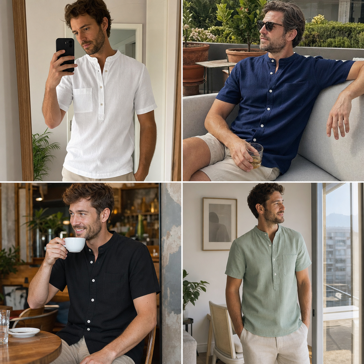 Customer review waterfall men's short sleeve band collar pocket henley shirt
