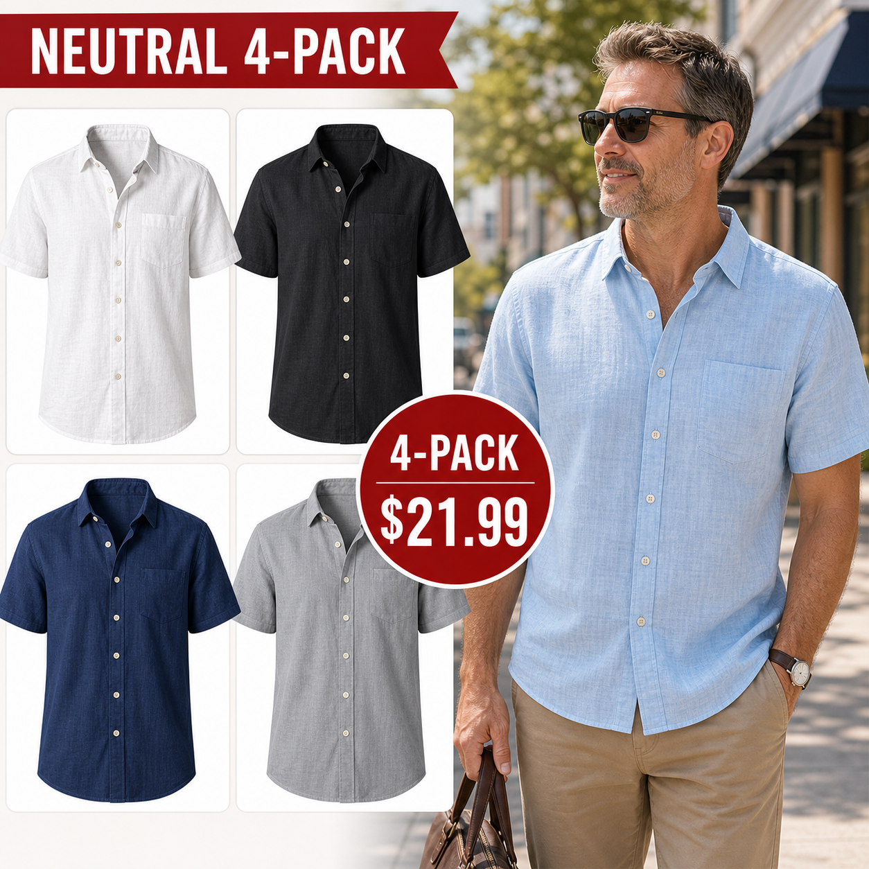 ⏰Clearance Sale⚡12-Pack for $36.99⚡Men's Lightweight Linen Blend Short Sleeve Button Down Shirt