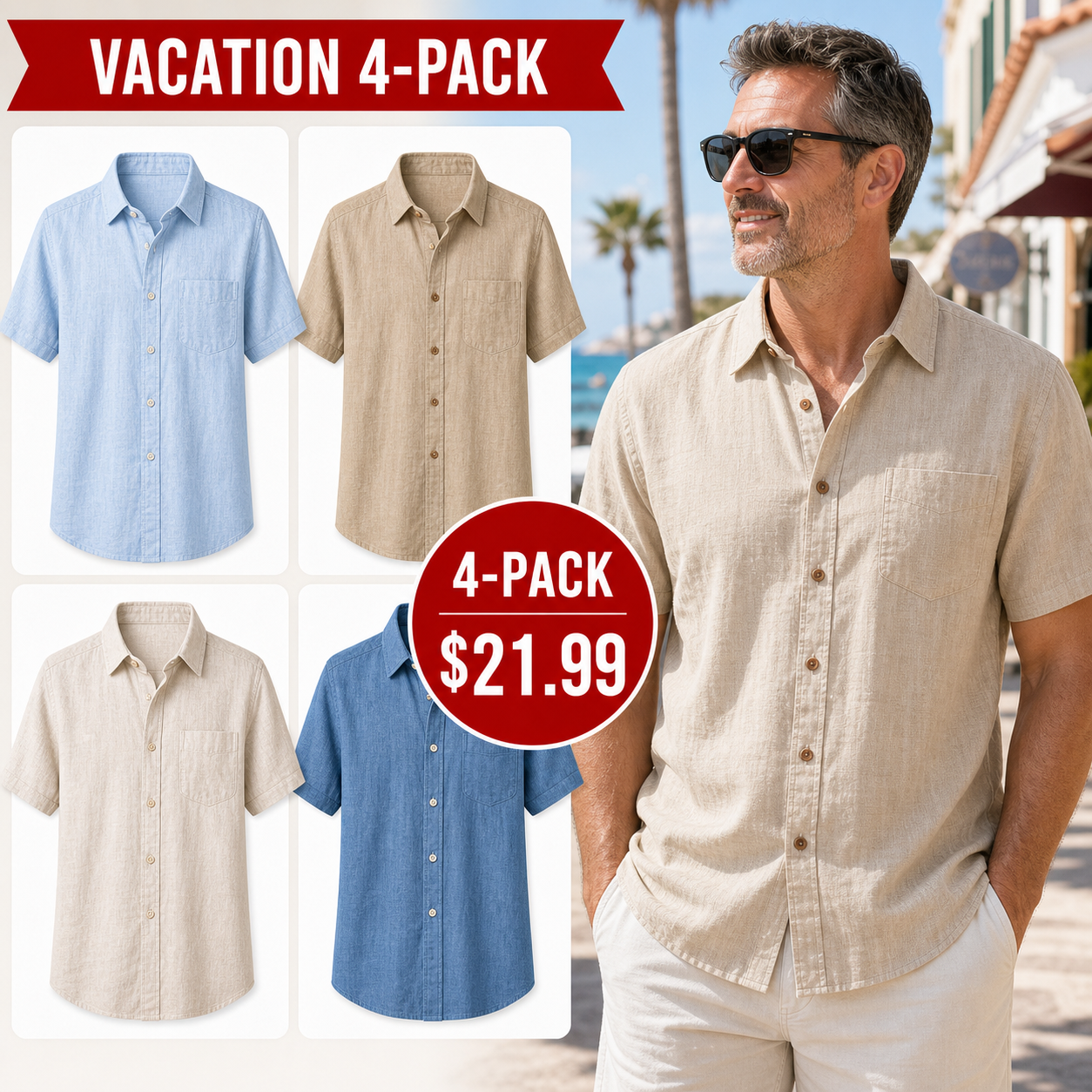 ⏰Clearance Sale⚡12-Pack for $36.99⚡Men's Lightweight Linen Blend Short Sleeve Button Down Shirt