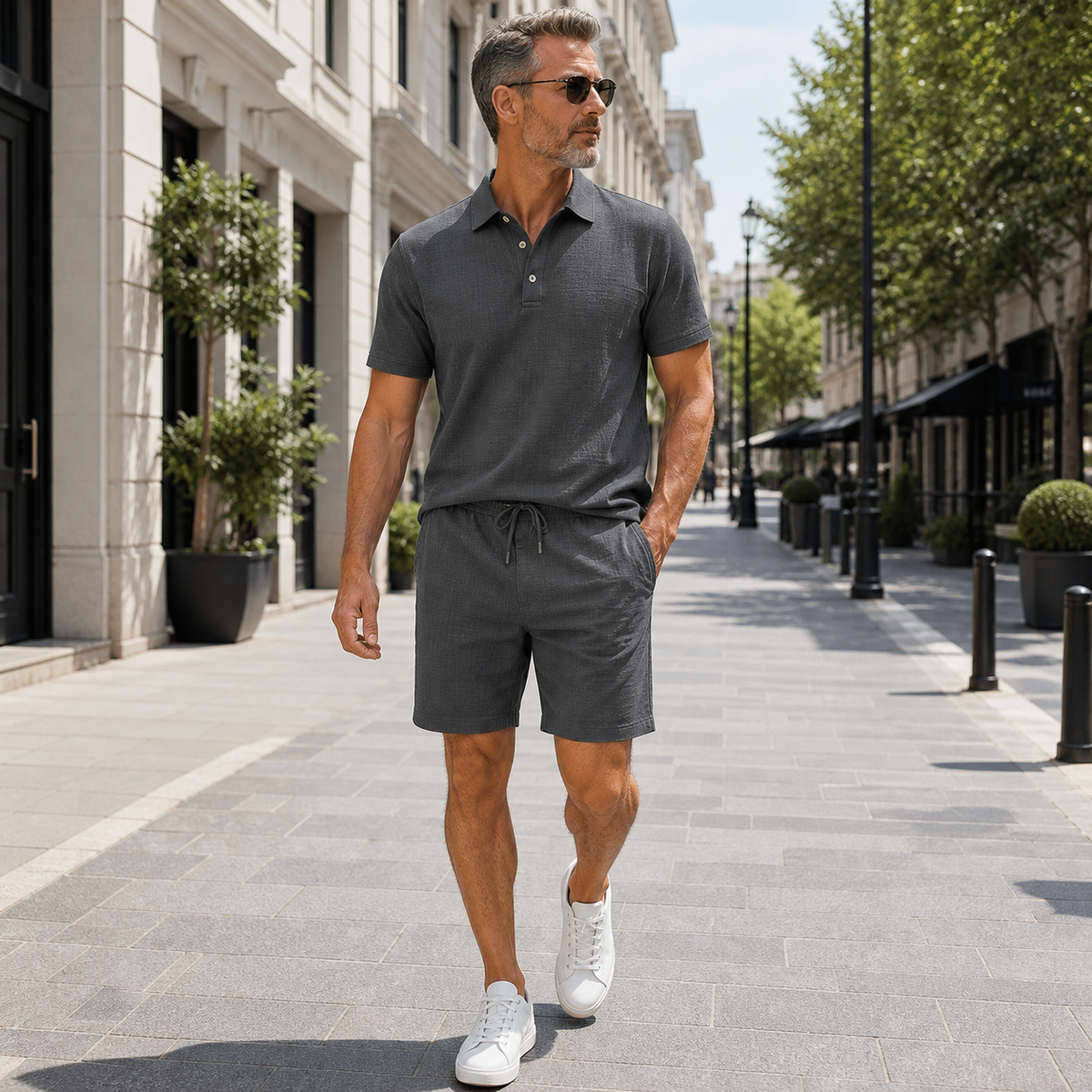 ⏰Räumungsverkauf⚡12er-Pack nur 33,86 €⚡Lockeres Herren-Poloshirt- und Shorts-Set