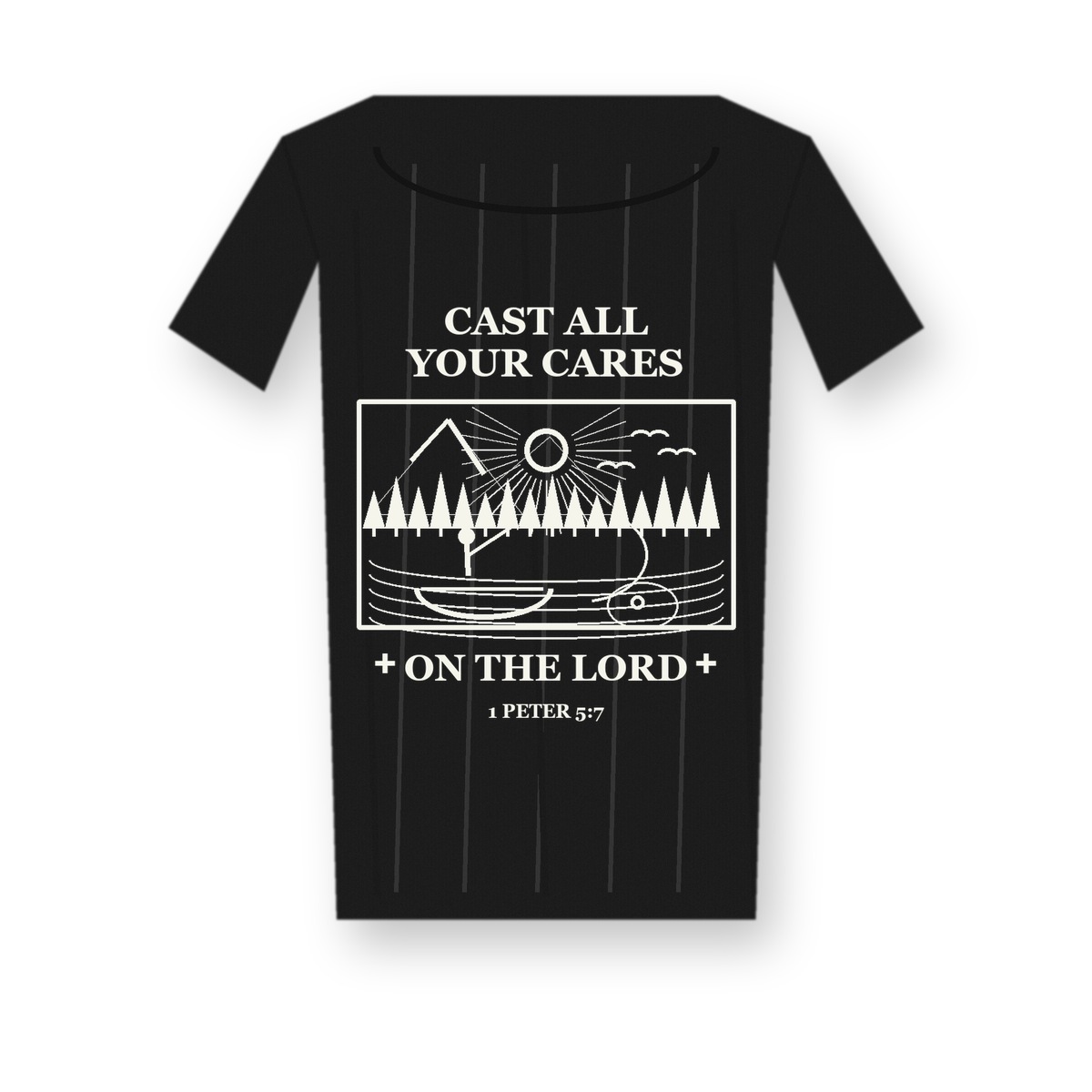 Revised 1200x1200 Men's Cast All Your Cares fishing tee - variant black
