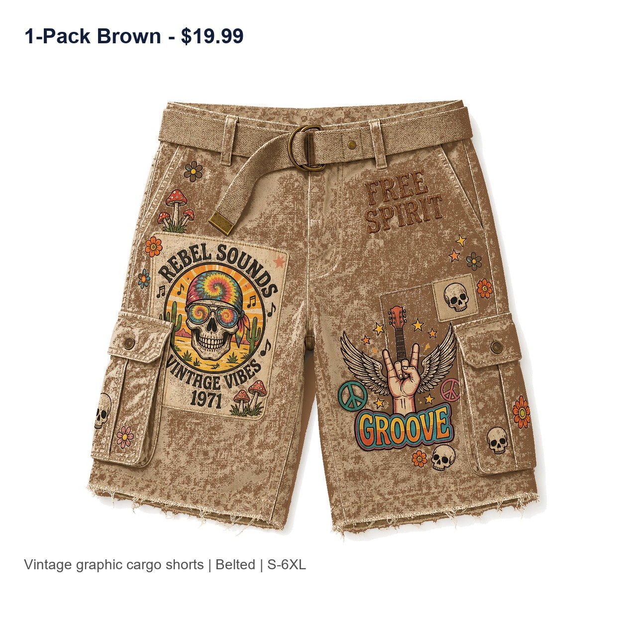 Men's vintage graphic cargo shorts - variant brown