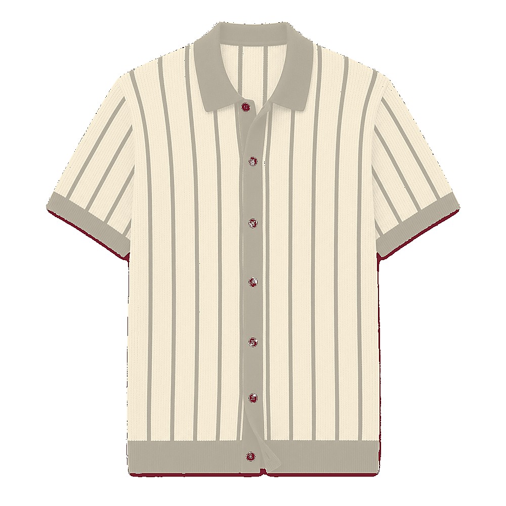 Men's striped knit polo cardigan - variant burgundy cream