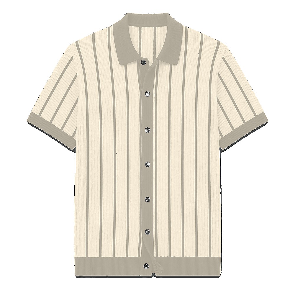 Men's striped knit polo cardigan - variant charcoal cream