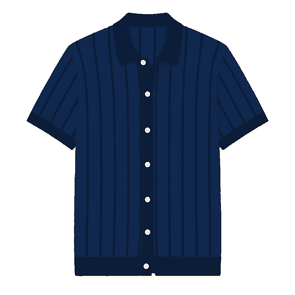 Men's striped knit polo cardigan - variant cream navy