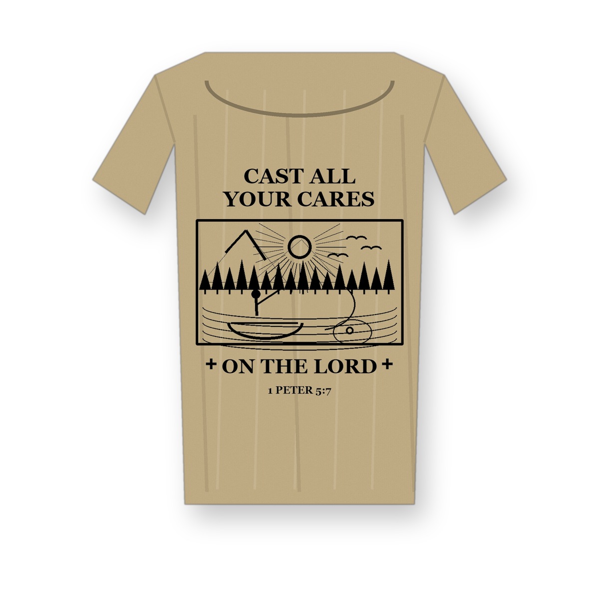 Revised 1200x1200 Men's Cast All Your Cares fishing tee - variant khaki