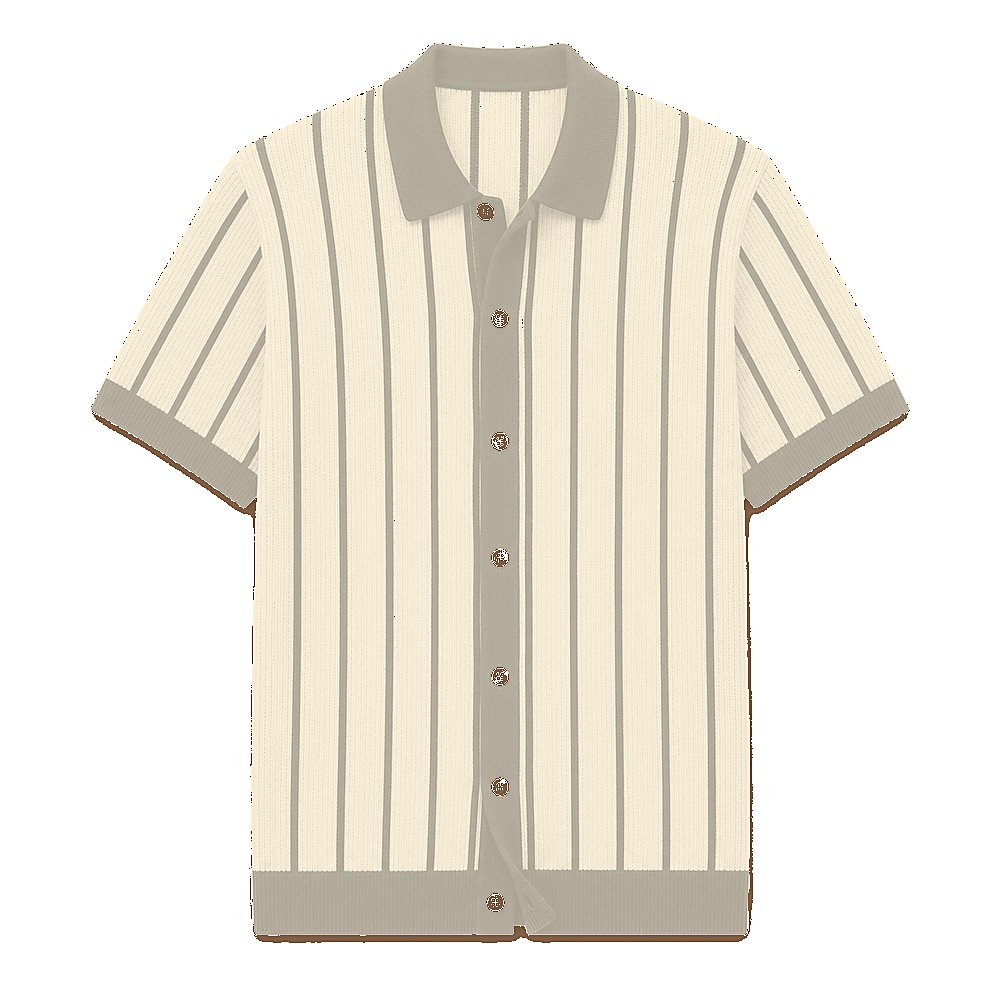 Men's striped knit polo cardigan - variant mocha cream