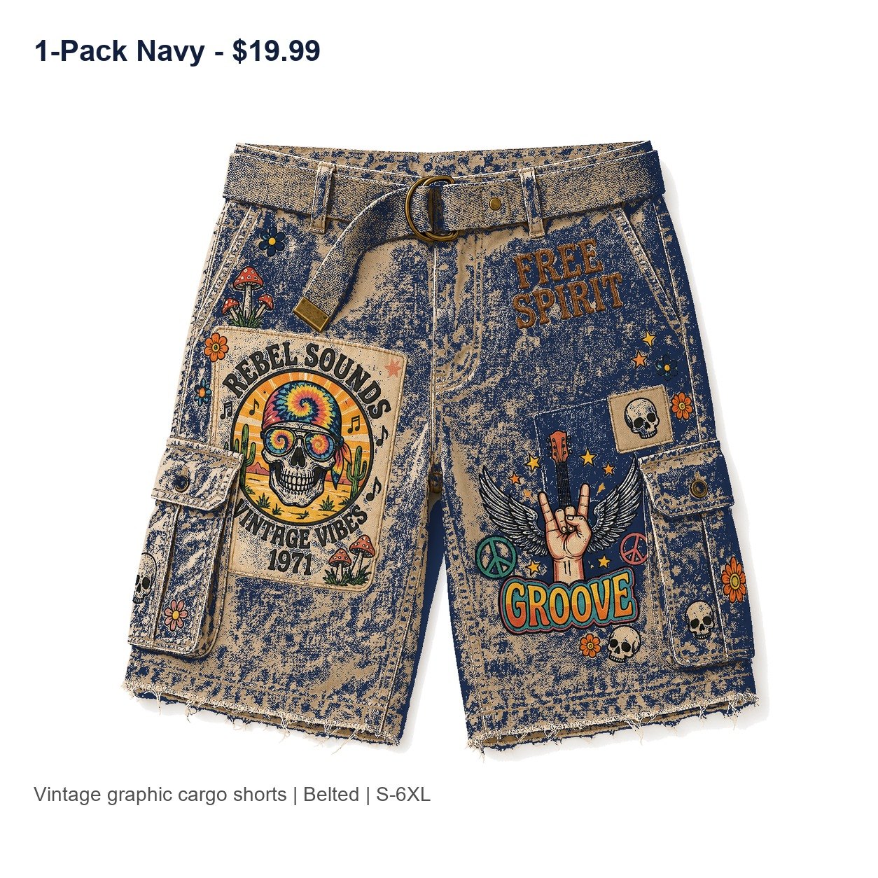 Men's vintage graphic cargo shorts - variant navy