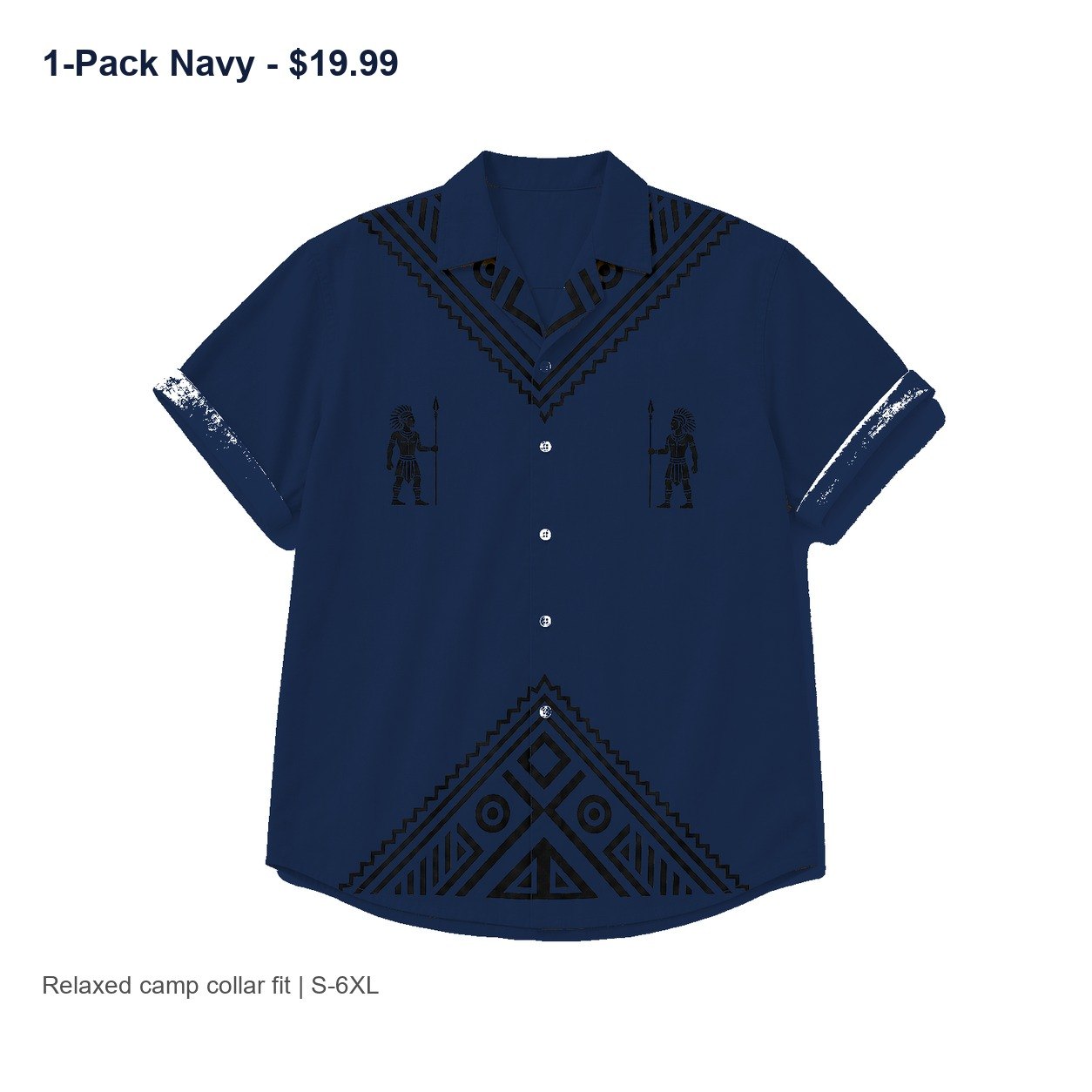 Men's tribal camp collar shirt - variant navy