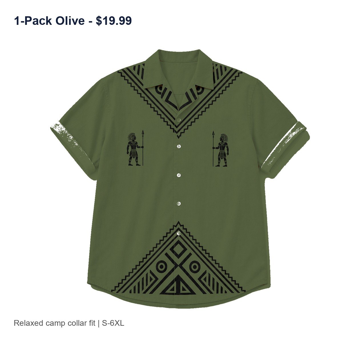Men's tribal camp collar shirt - variant olive