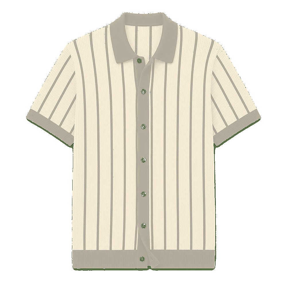 Men's striped knit polo cardigan - variant olive cream