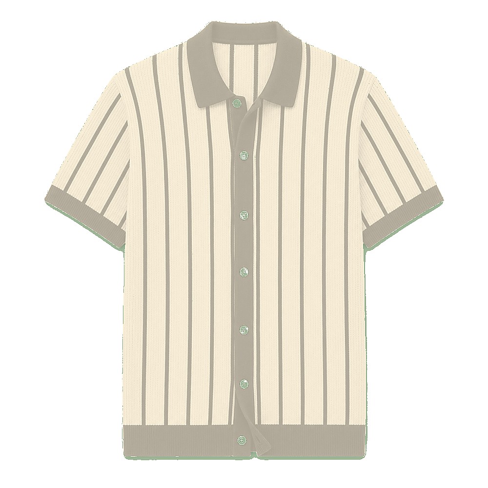 Men's striped knit polo cardigan - variant sage cream