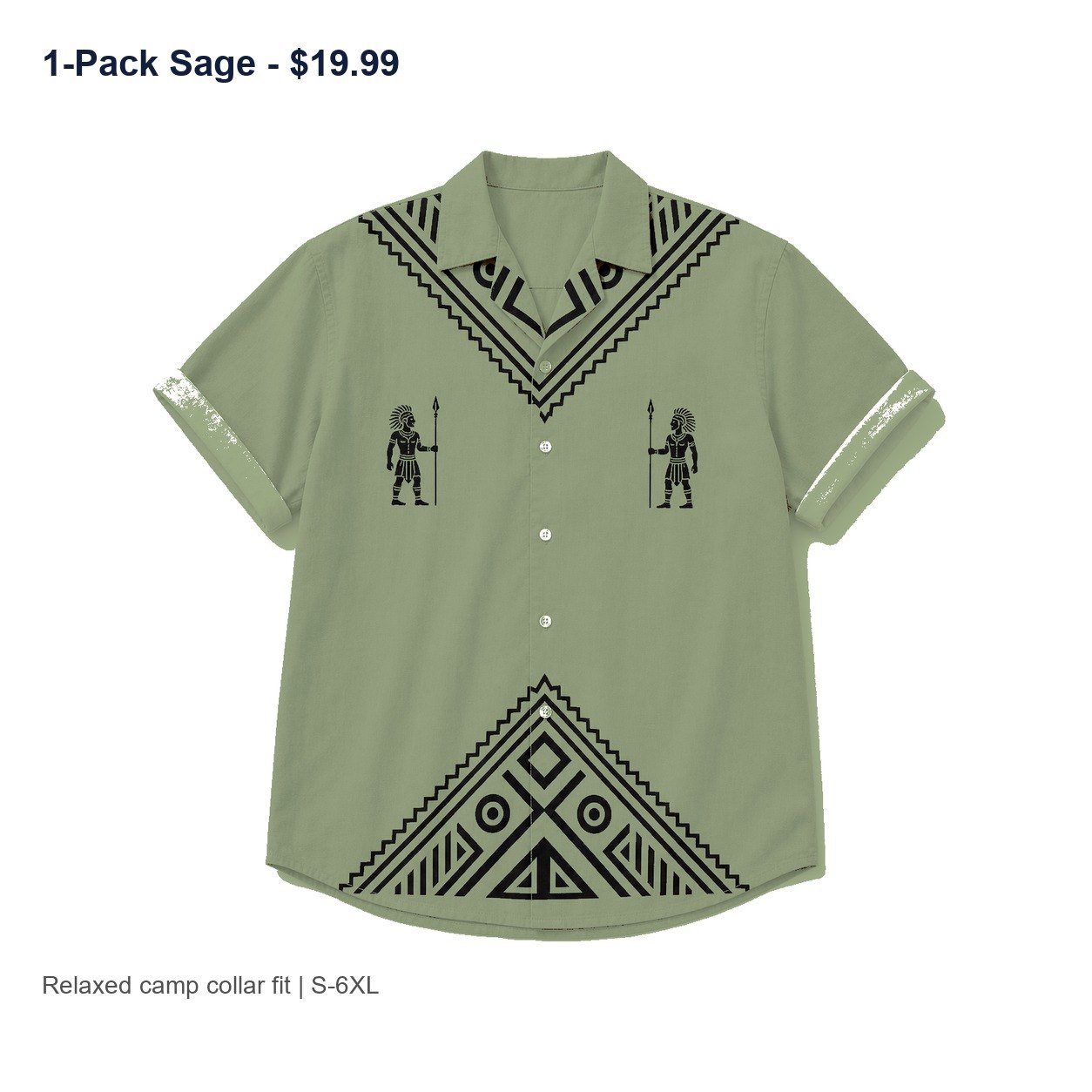 Men's tribal camp collar shirt - variant sage