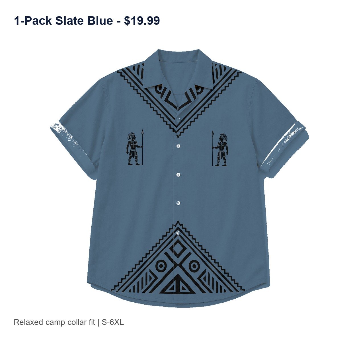 Men's tribal camp collar shirt - variant slate blue