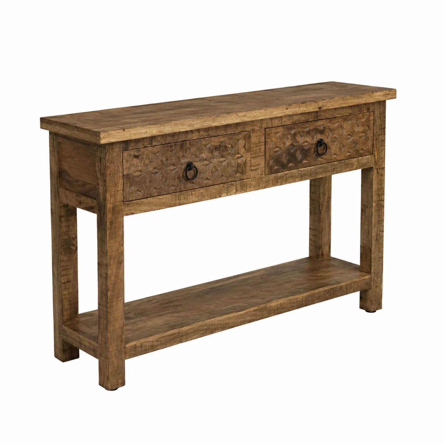 Consolle in legno di mango con cassetti intagliati-Casnidolor