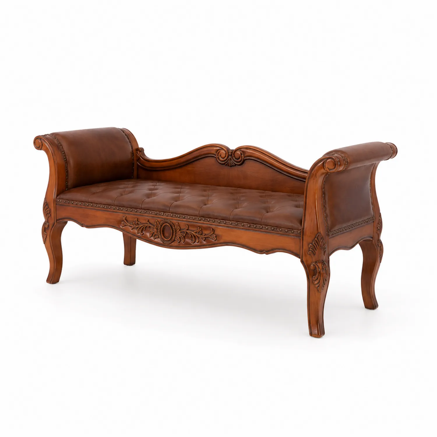 Panca in legno con rivestimento in pelle sintetica marrone-Casnidolor