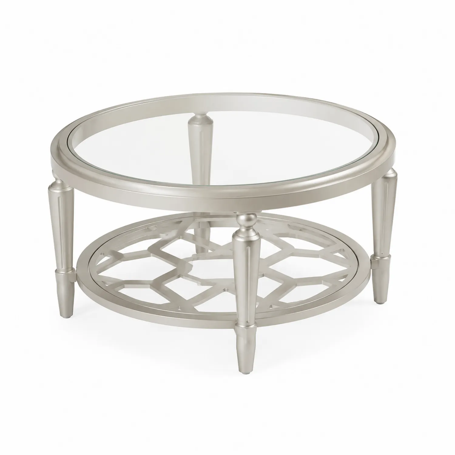 Tavolino rotondo in vetro e metallo argento 90 cm-Casnidolor