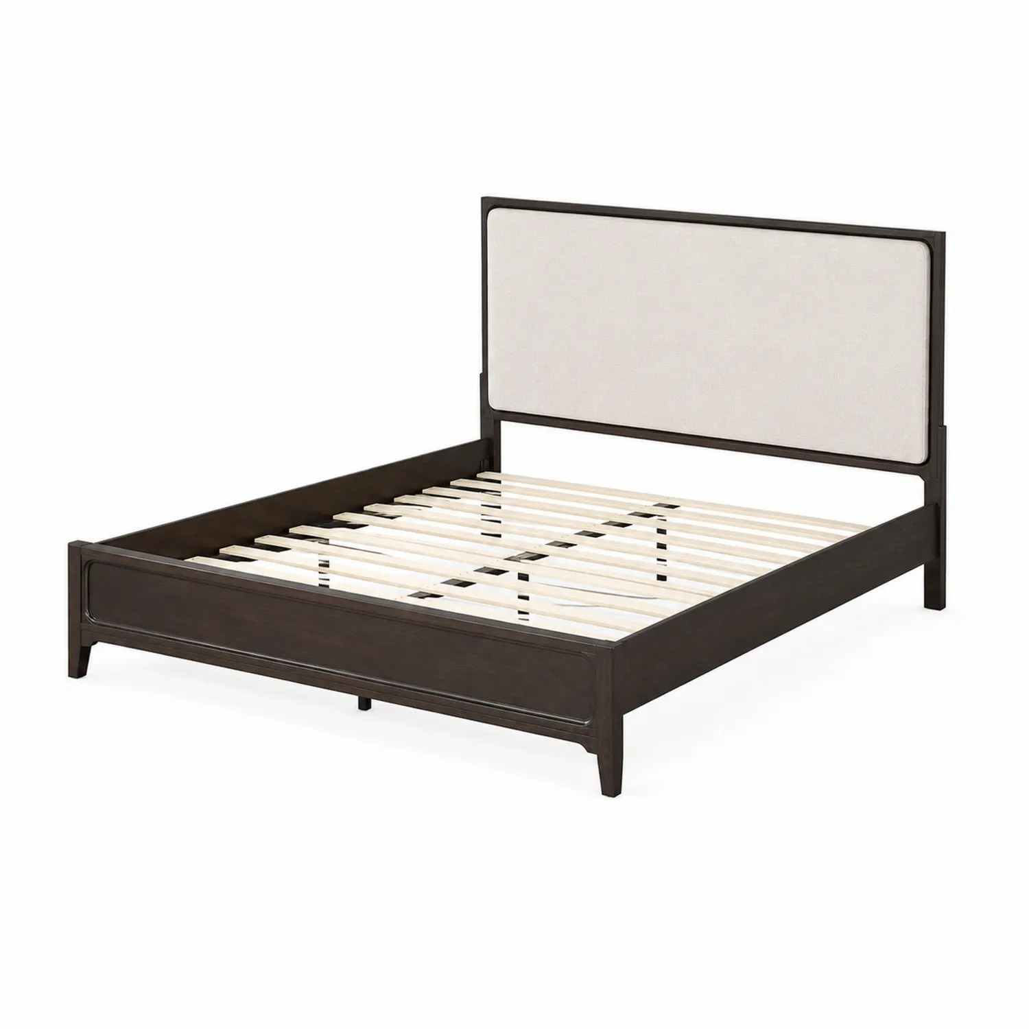 Letto matrimoniale in legno con testiera in tessuto beige 200x160 cm-Casnidolor