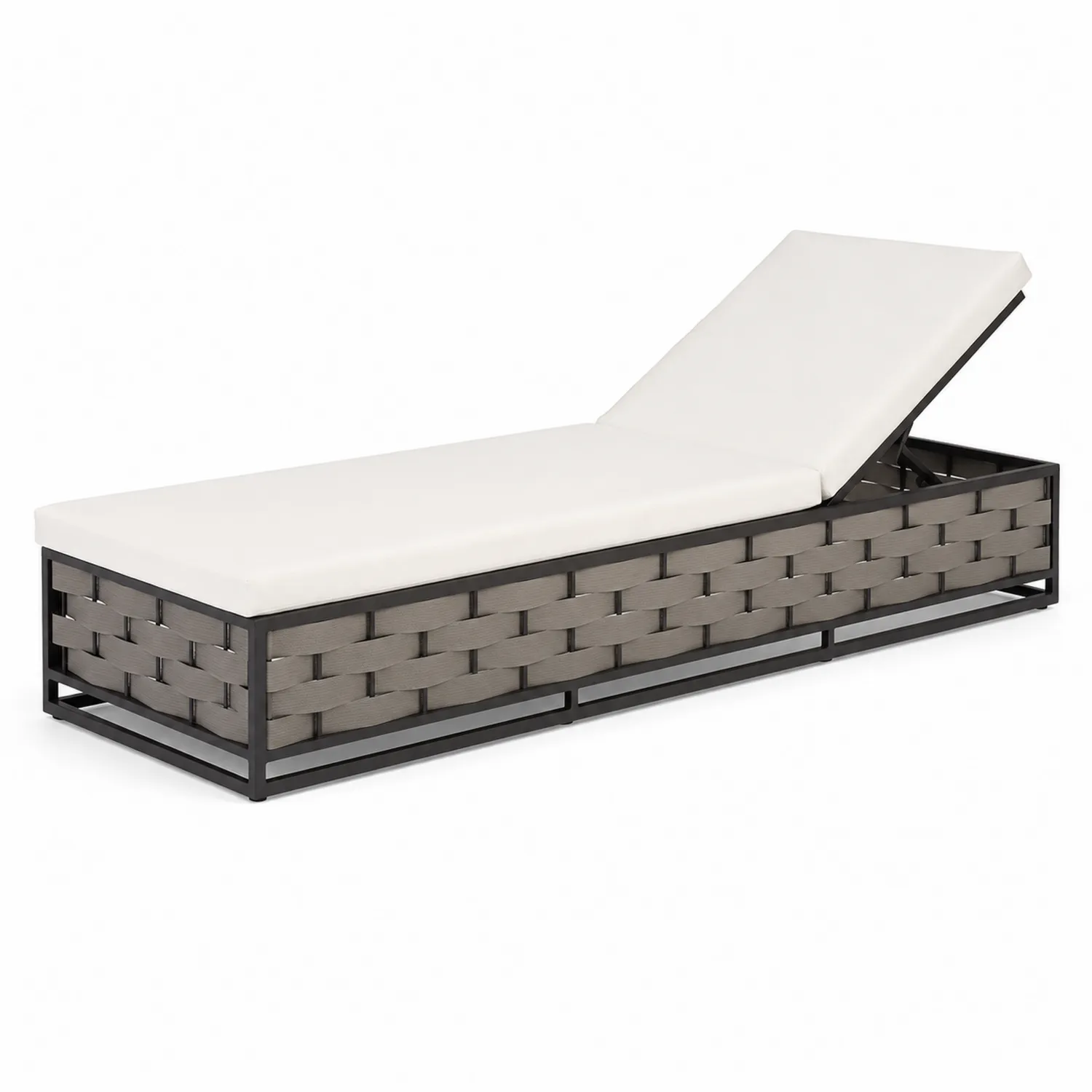 Lettino da esterno in alluminio e rattan sintetico con cuscino crema-Casnidolor