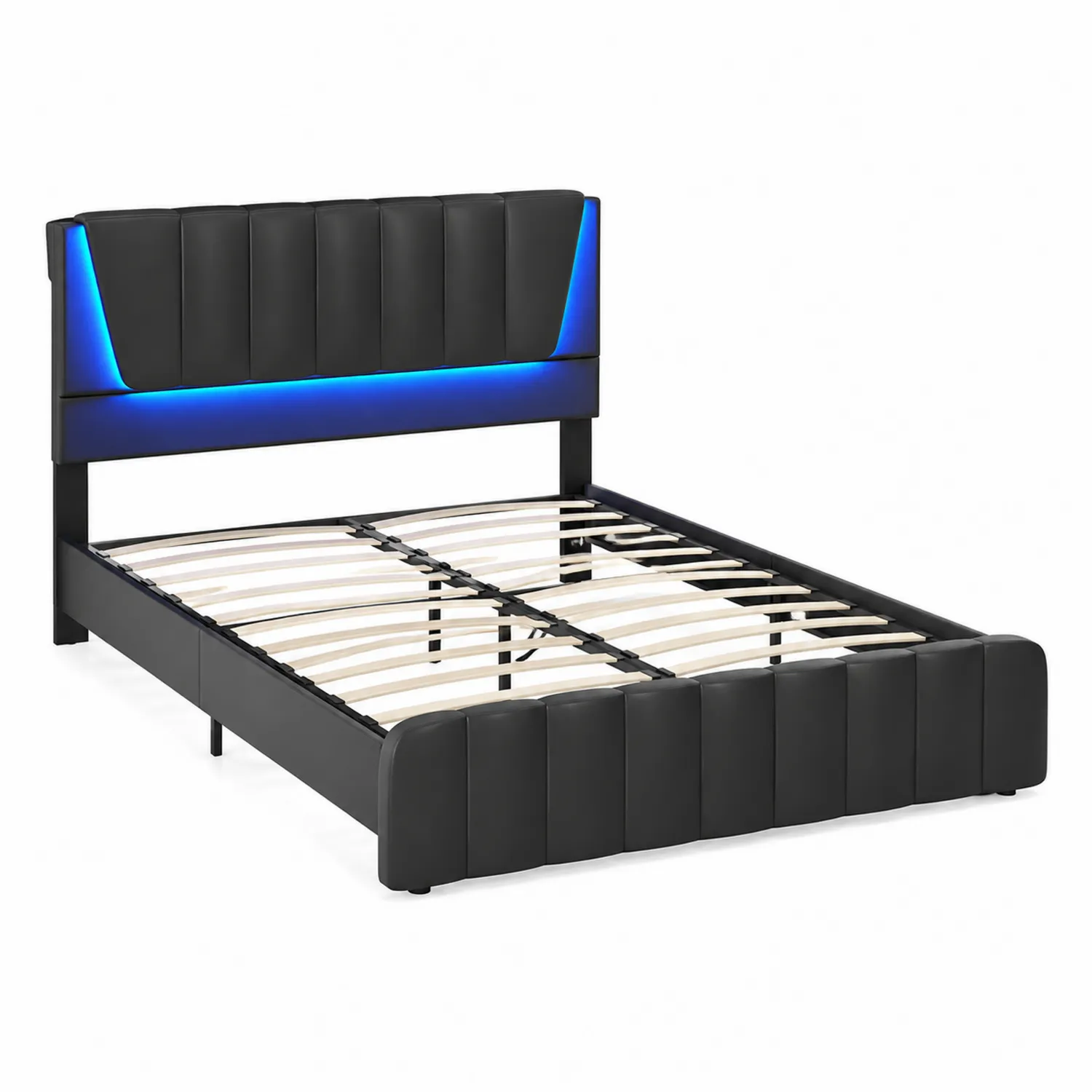 Letto Matrimoniale in Ecopelle con Luci LED-Casnidolor