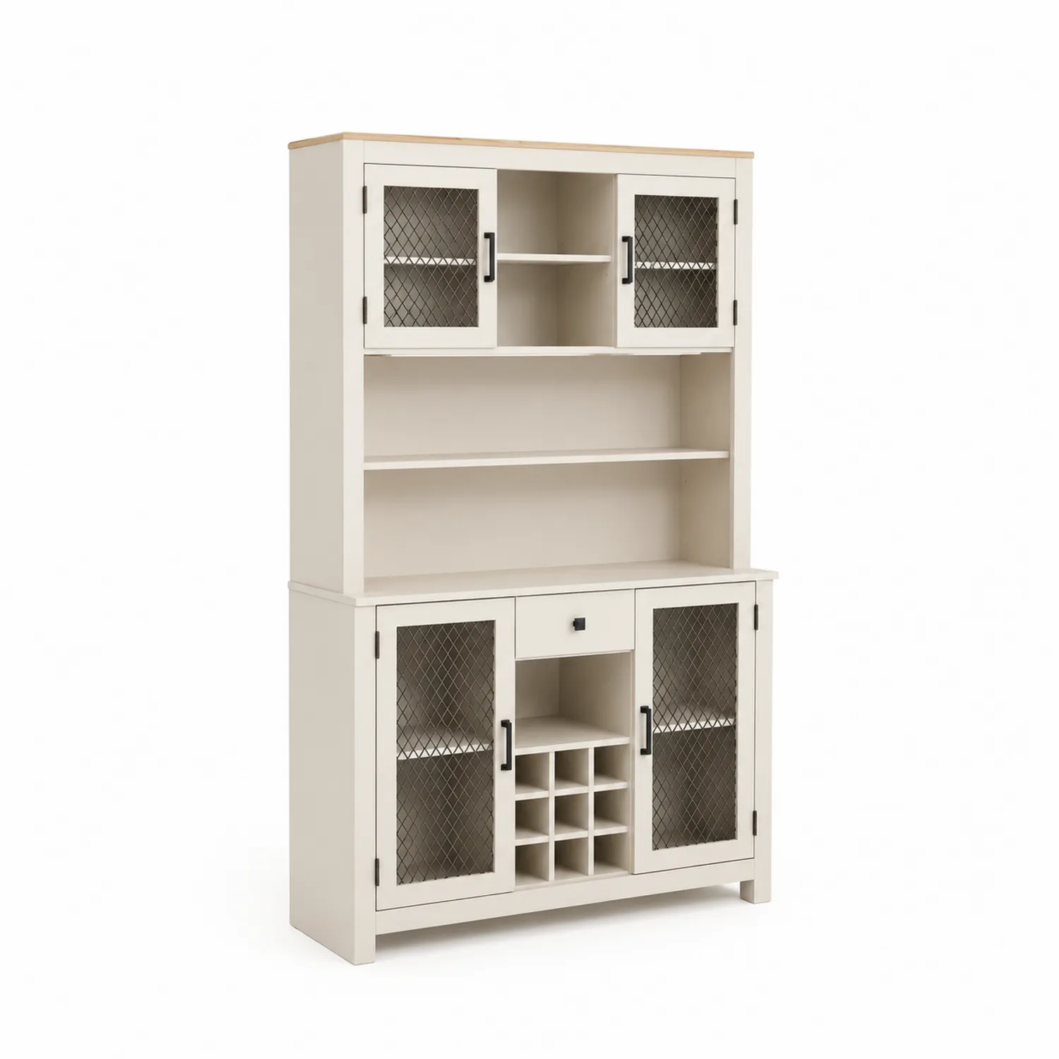 Credenza da Cucina con Armadietti e Scaffali in Legno e Metallo Bianco-Casnidolor