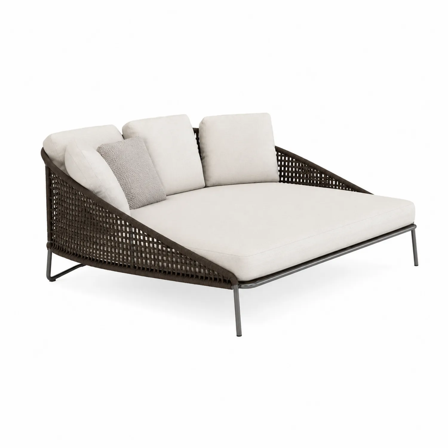 Divano da Esterno in Metallo e Rattan con Cuscini Beige-Casnidolor