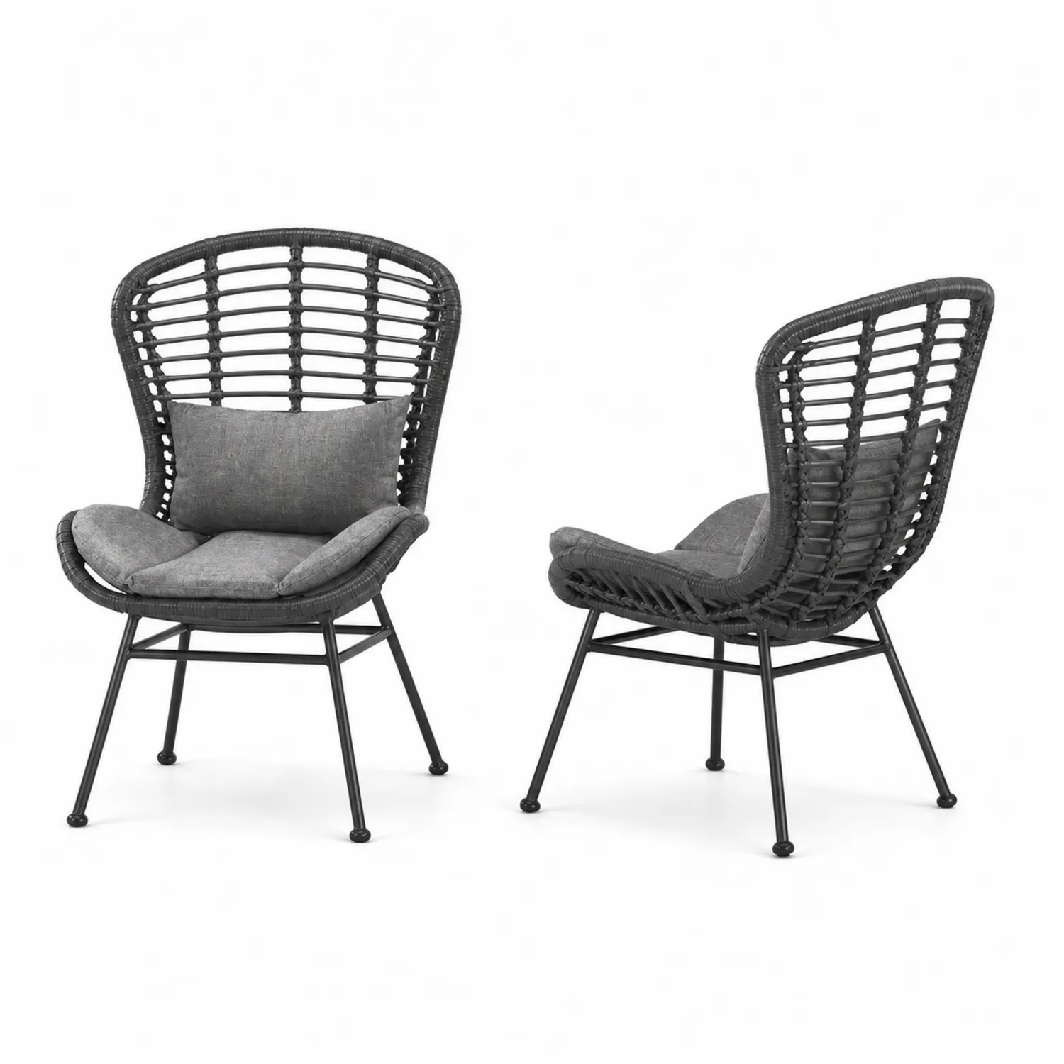 Set di 2 poltrone in rattan sintetico e acciaio con cuscini grigi-Casnidolor
