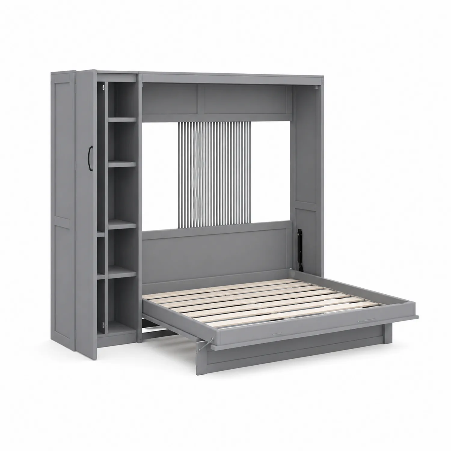 Letto a scomparsa in legno e metallo con scaffali integrati Grigio-Casnidolor