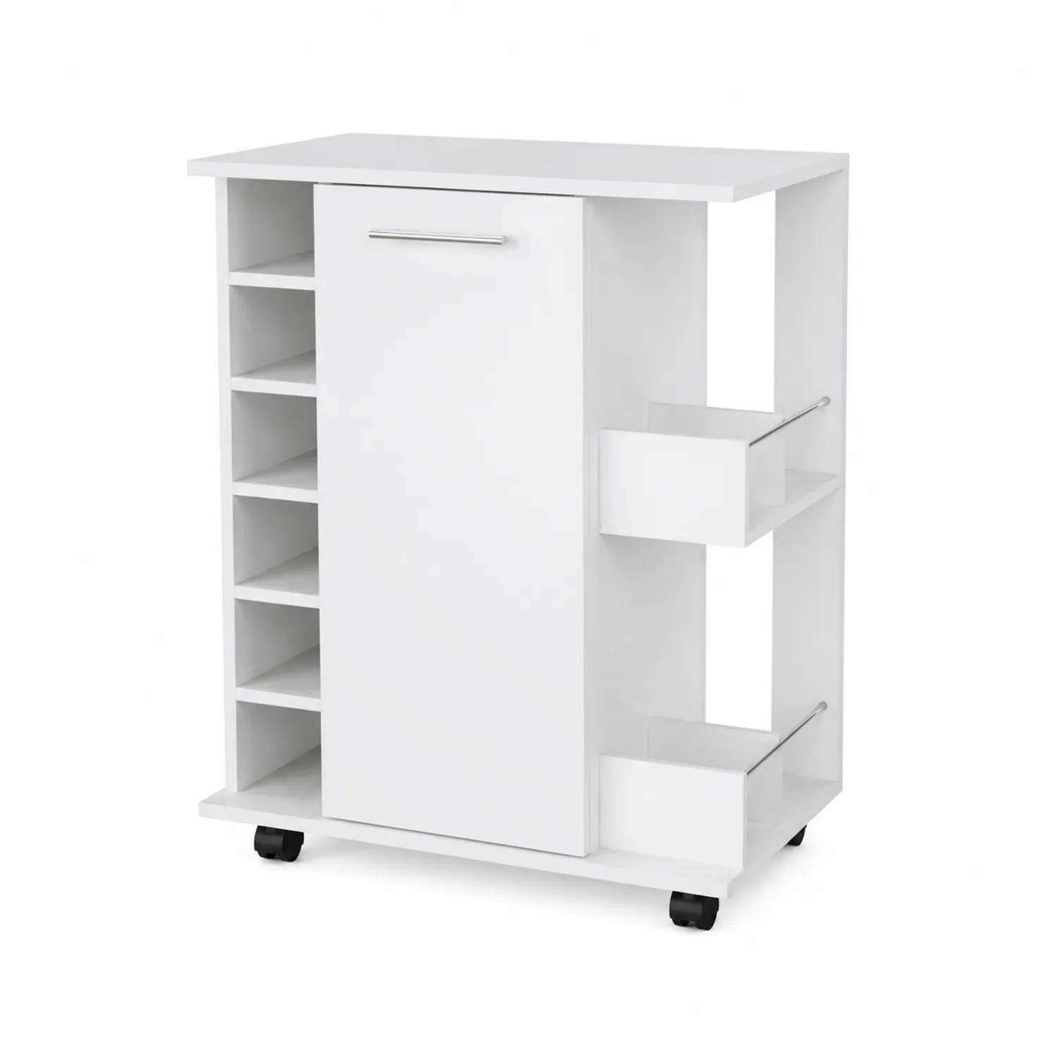 Carrello da Cucina Bianco in MDF con Scomparti e Ruote-Casnidolor