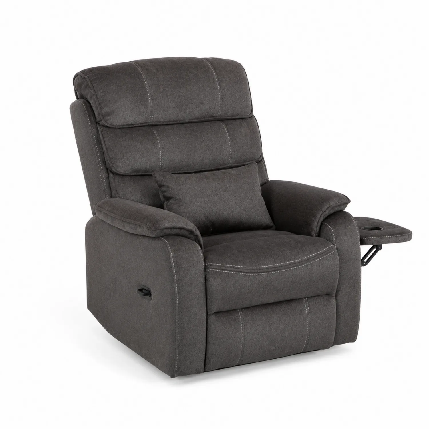 Poltrona reclinabile in tessuto poliestere grigio con portabicchieri, 90x85x100 cm-Casnidolor