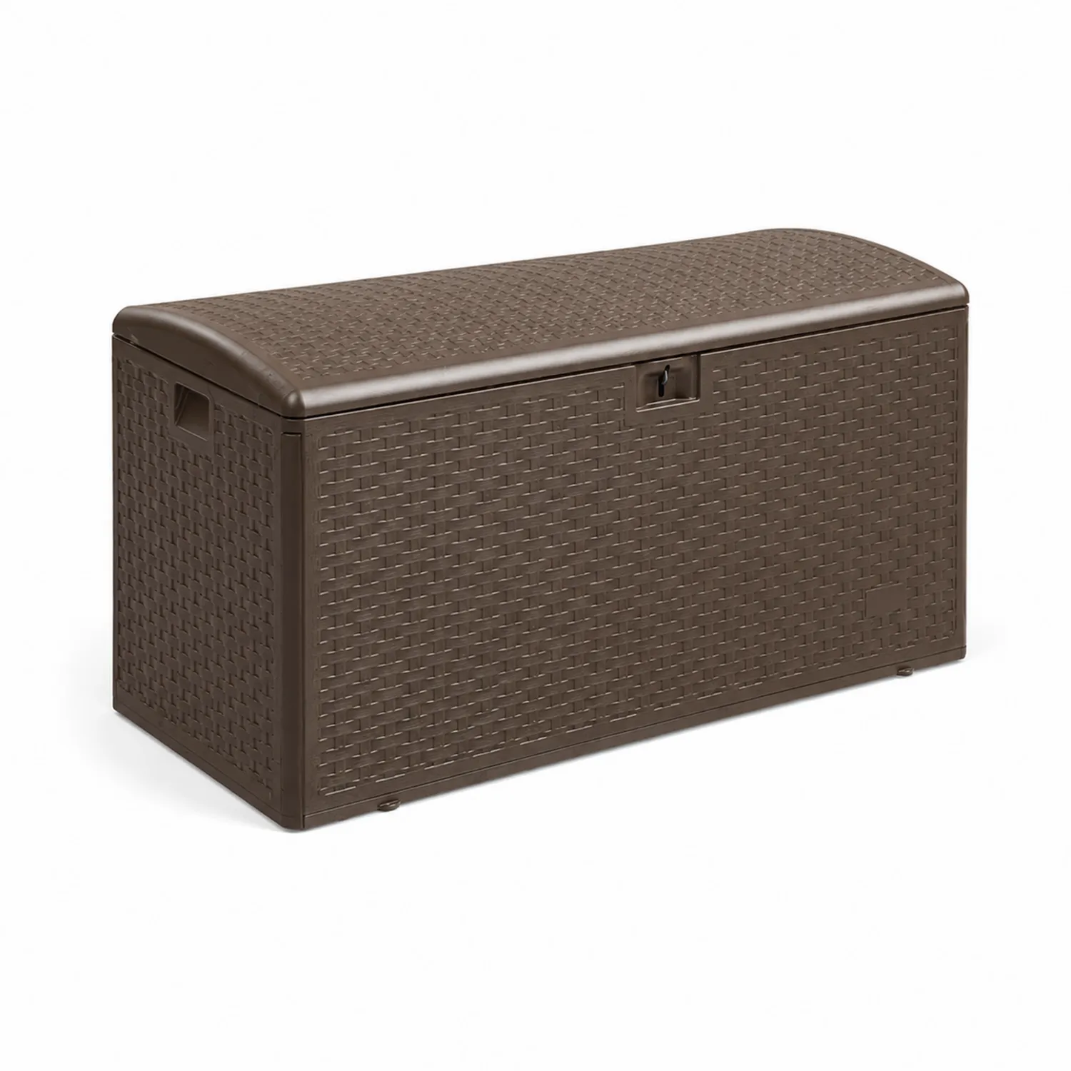 Cassapanca in Plastica Effetto Rattan Marrone 120x53x57 cm-Casnidolor