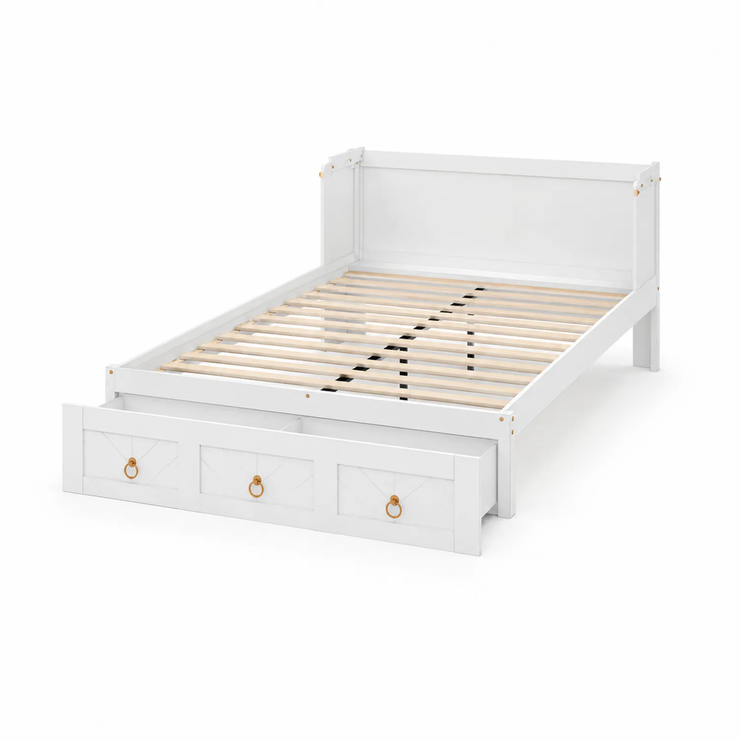Letto matrimoniale in legno massello con cassetti Bianco-Casnidolor