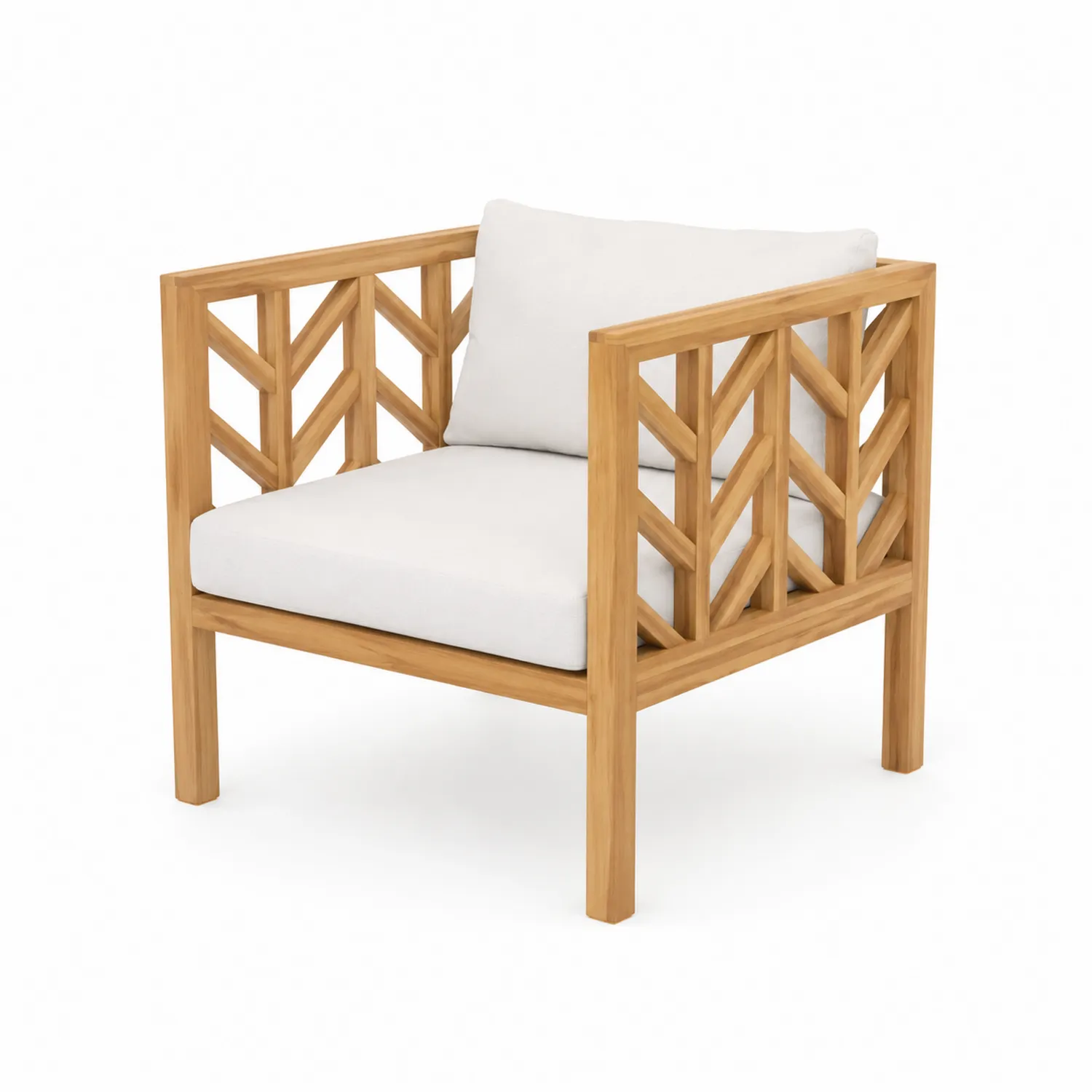 Poltrona in legno di teak con cuscini bianchi-Casnidolor