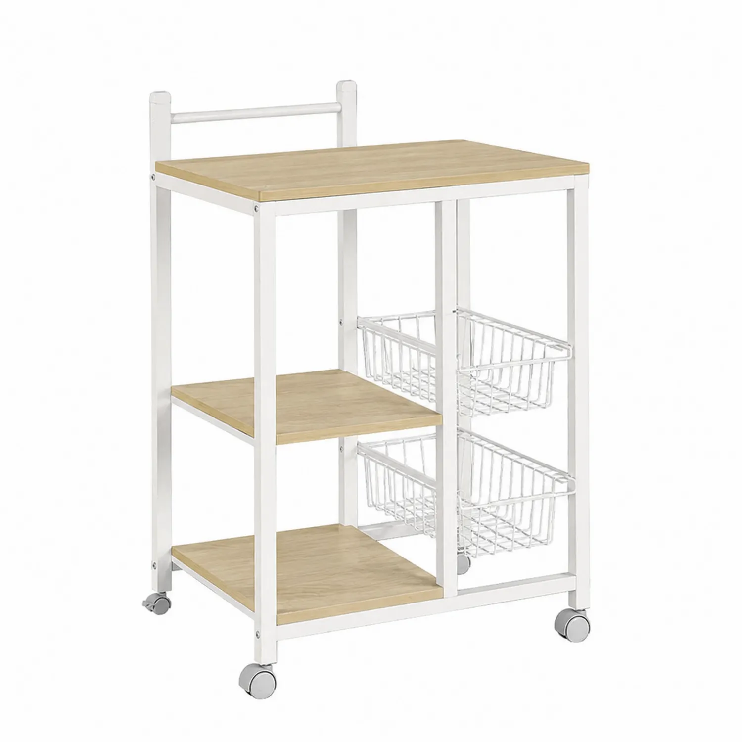 Carrello da Cucina in Metallo con Ripiani in MDF e Cesti Cromati-Casnidolor