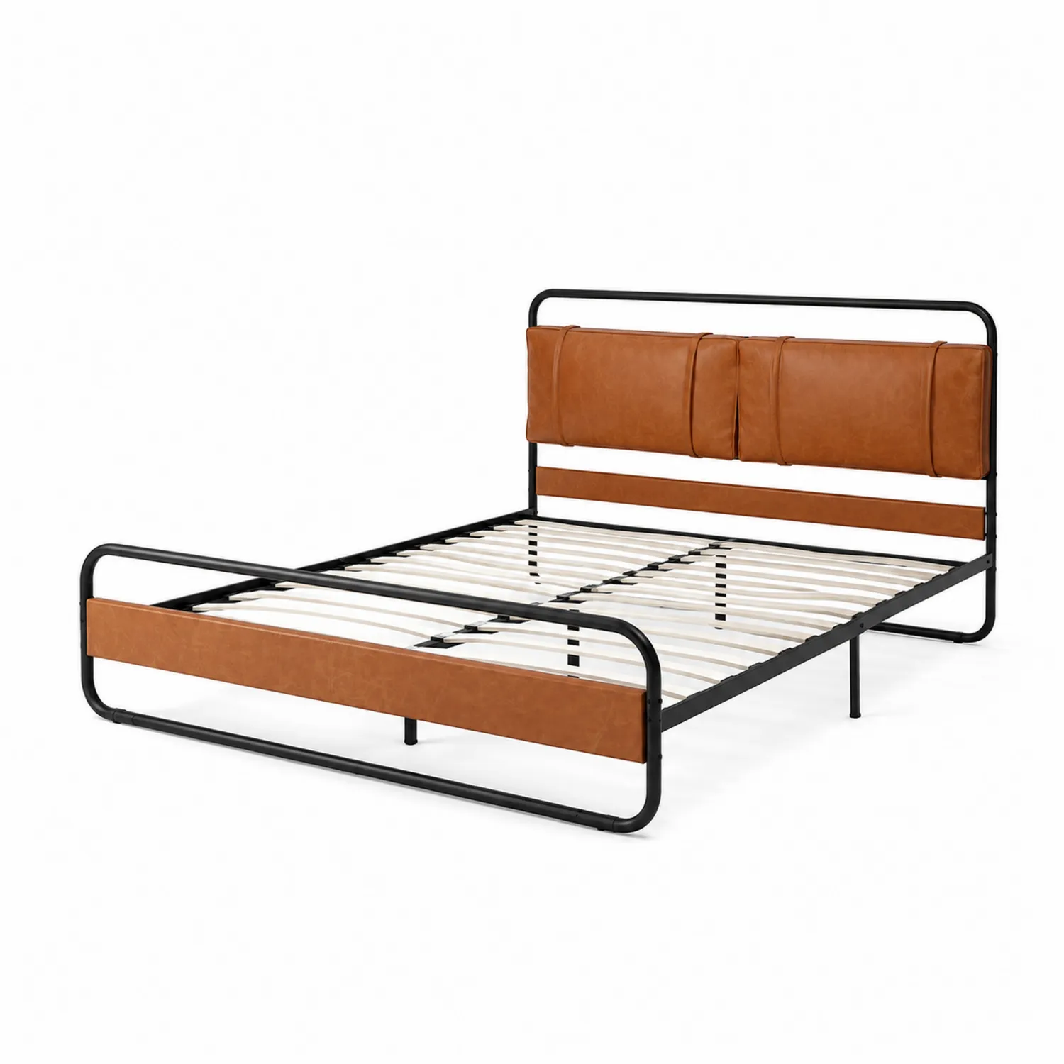 Letto matrimoniale in metallo e pelle sintetica Marrone 200x160 cm-Casnidolor