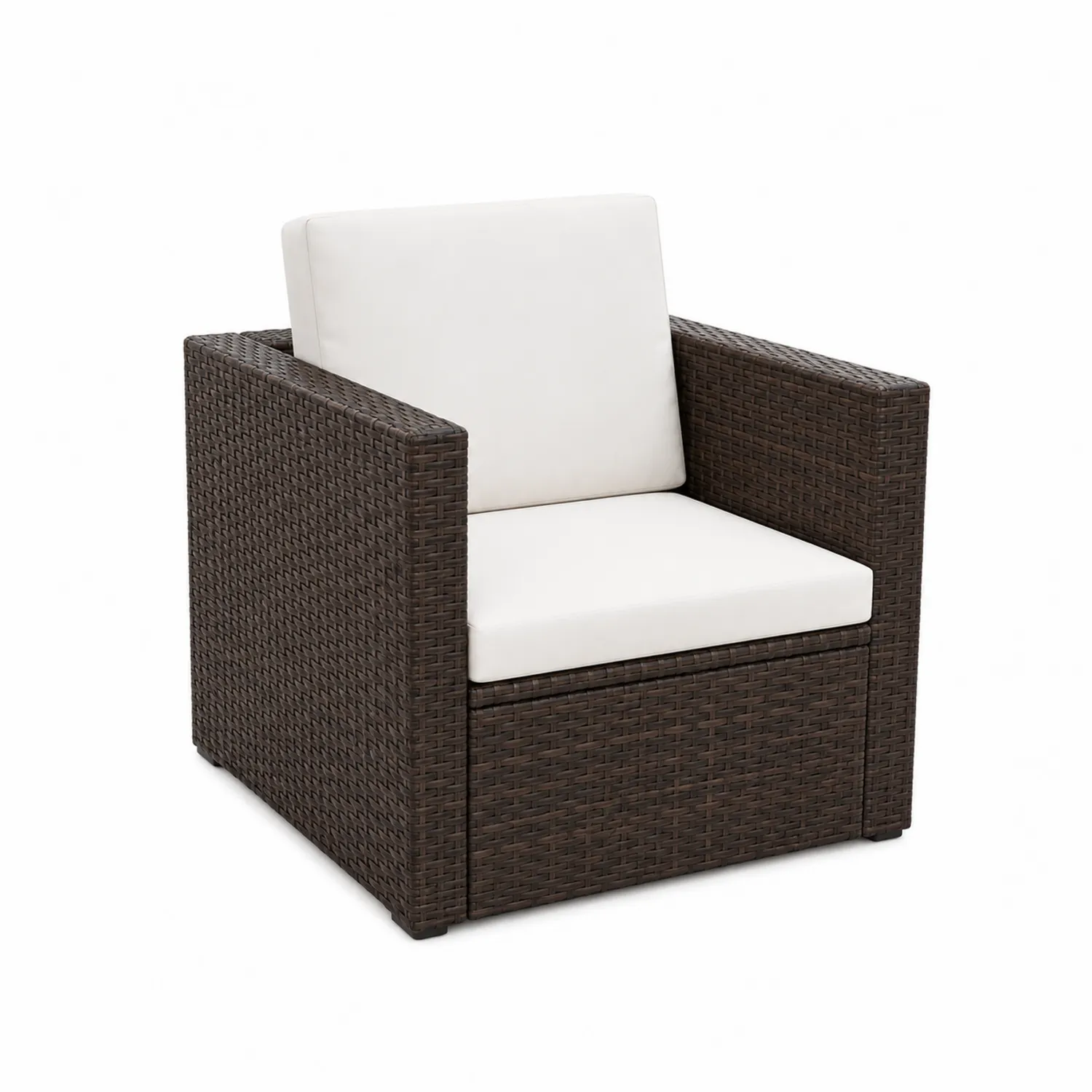 Poltrona da Esterno in Rattan Sintetico con Cuscini Bianchi-Casnidolor
