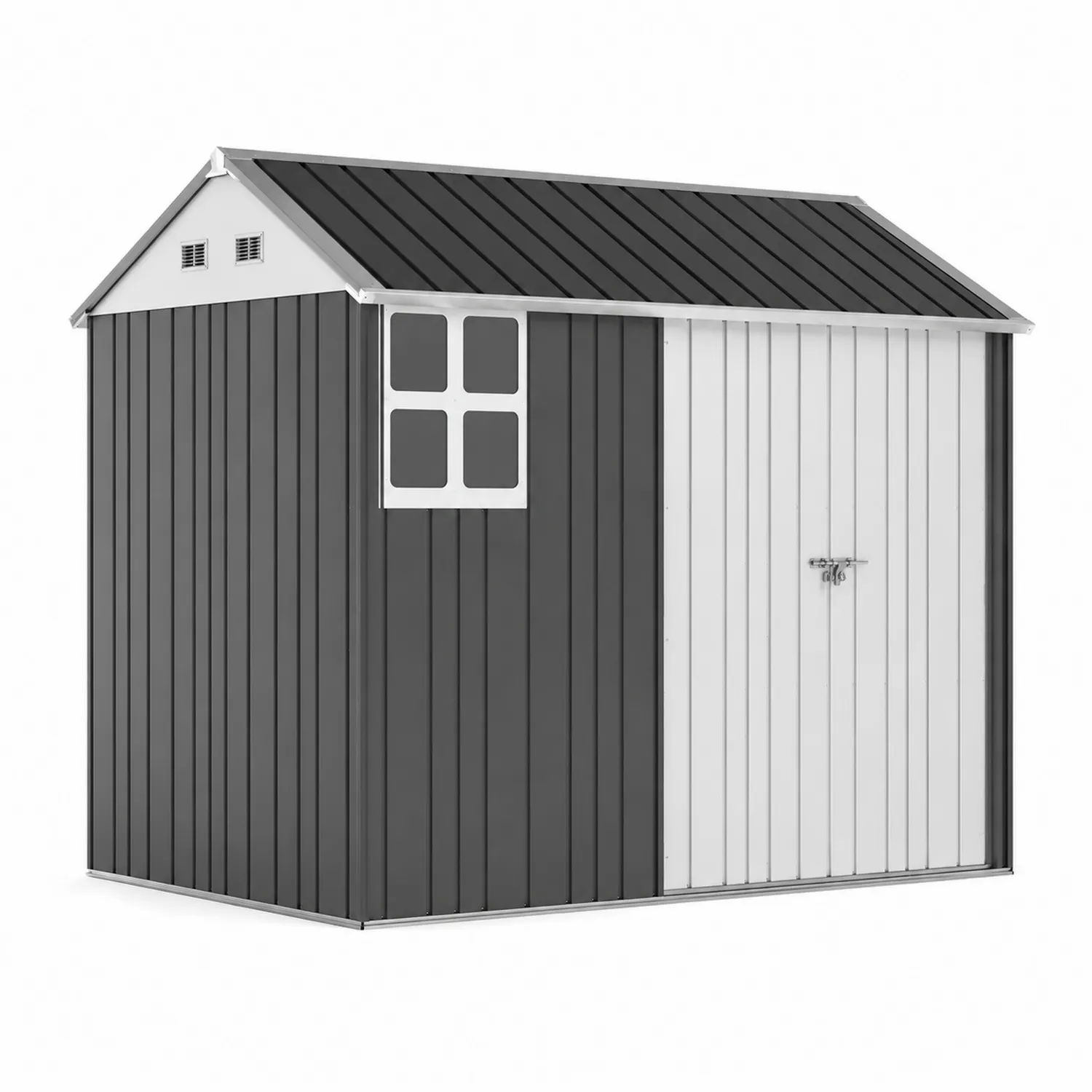 Casetta da giardino in metallo zincato grigio e bianco 334x236x210 cm-Casnidolor