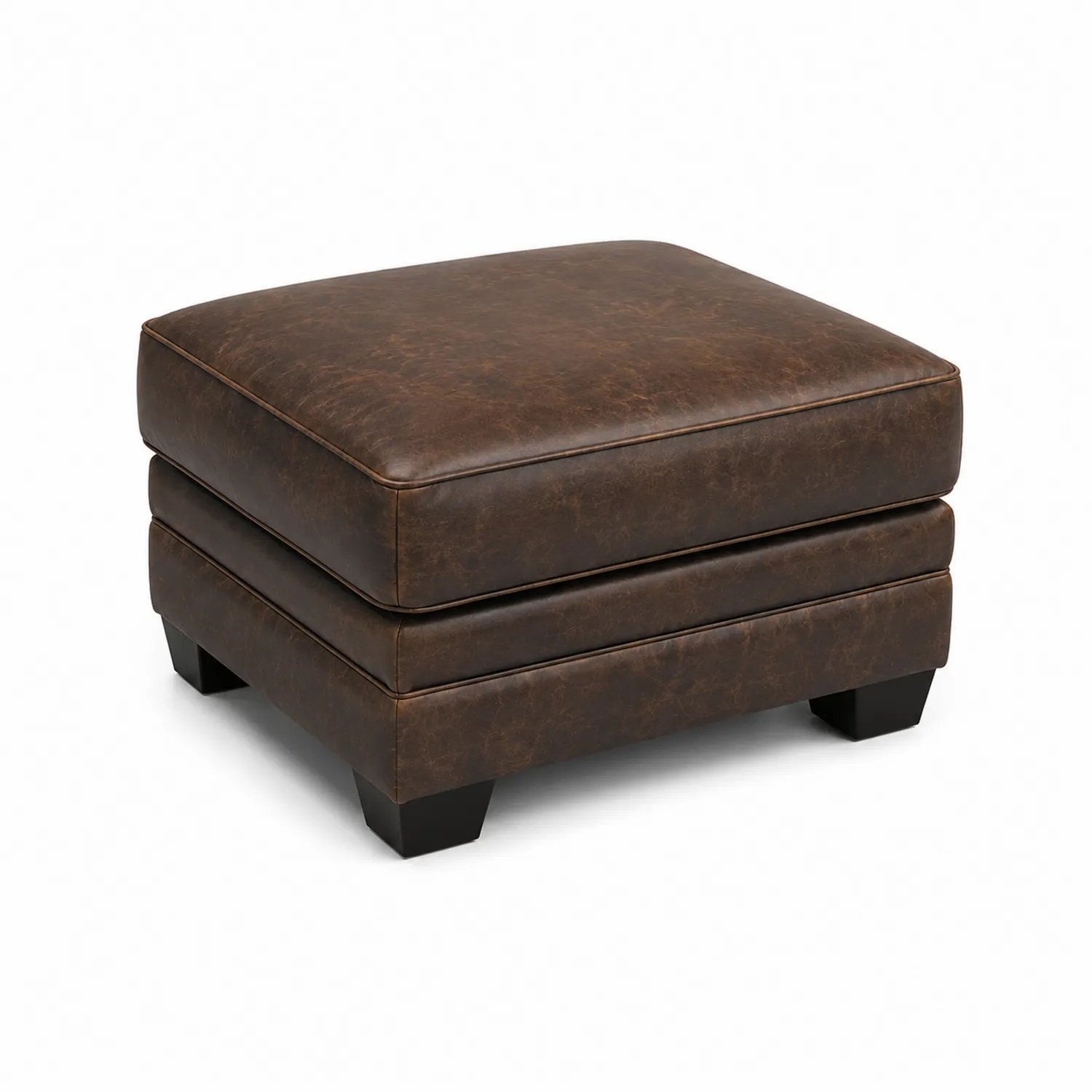 Pouf in Pelle Sintetica Marrone con Struttura in Legno-Casnidolor