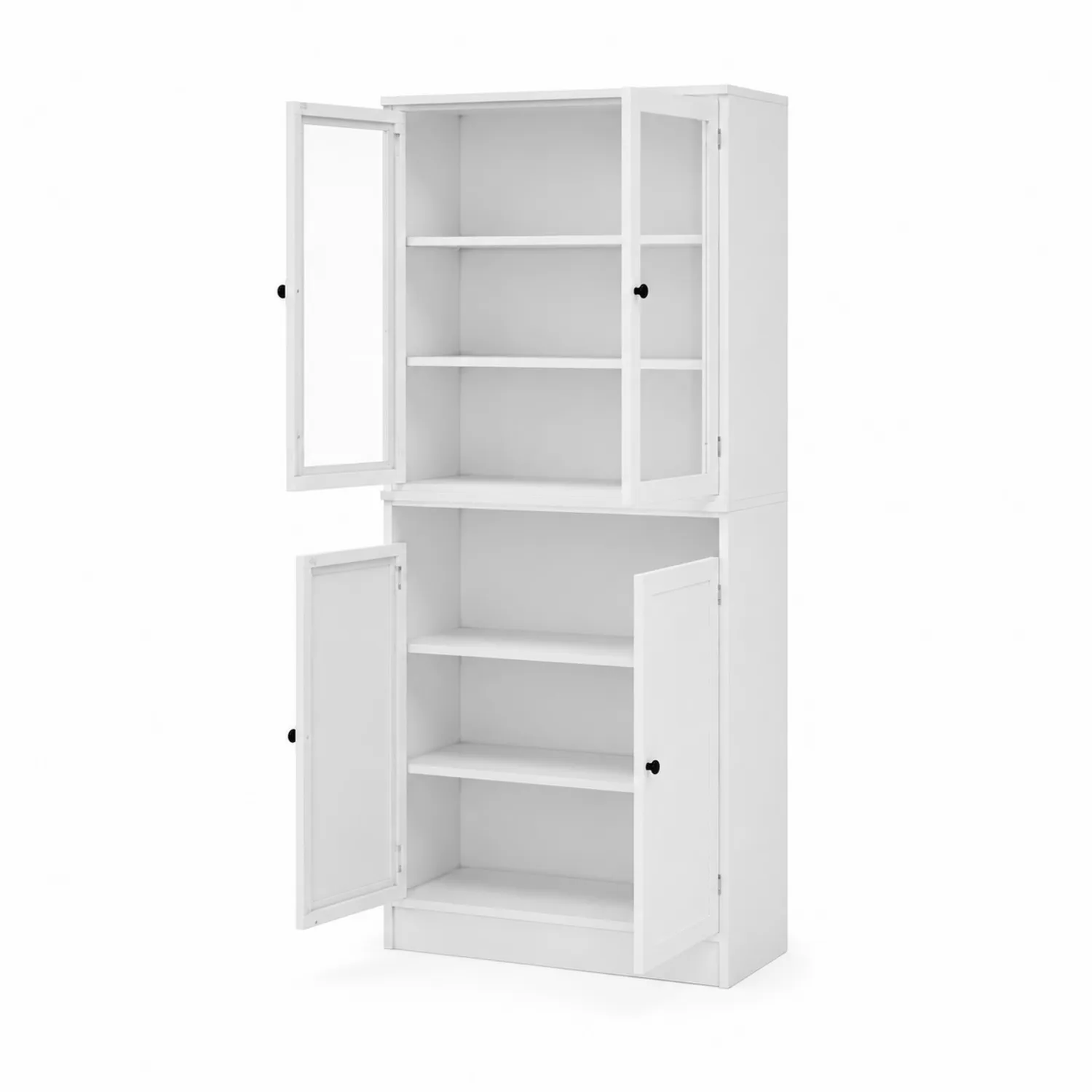 Credenza da Cucina in Legno con Ante in Vetro e Ripiani Regolabili-Casnidolor