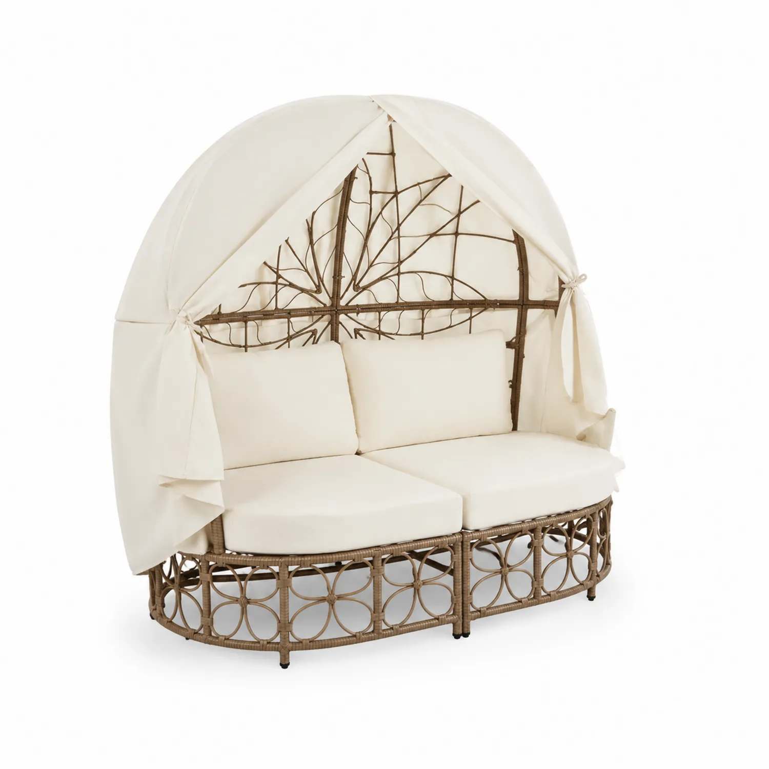 Divano da Esterno in Rattan con Tettoia Crema-Casnidolor