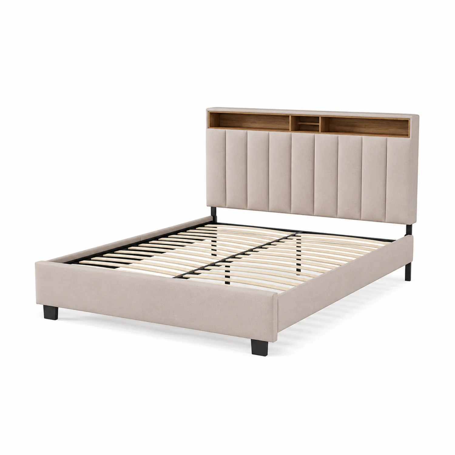 Letto matrimoniale in tessuto con testiera e ripiani integrati 200x160 cm-Casnidolor