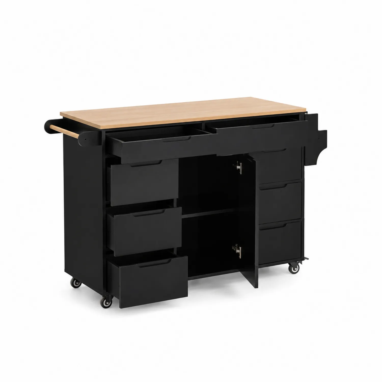 Carrello da Cucina in Legno e MDF con Cassetti Neri-Casnidolor