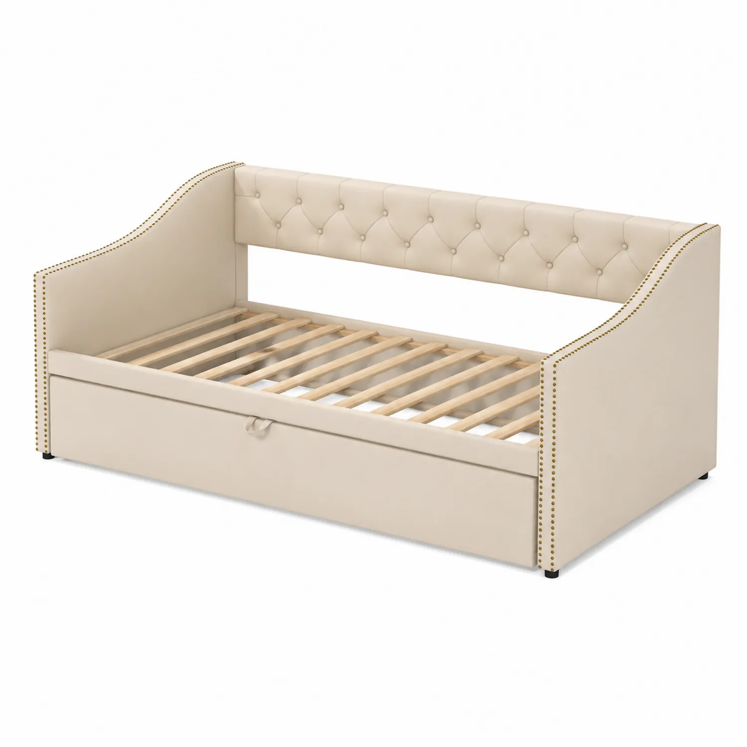 Daybed in Pelle Sintetica Beige con Contenitore-Casnidolor