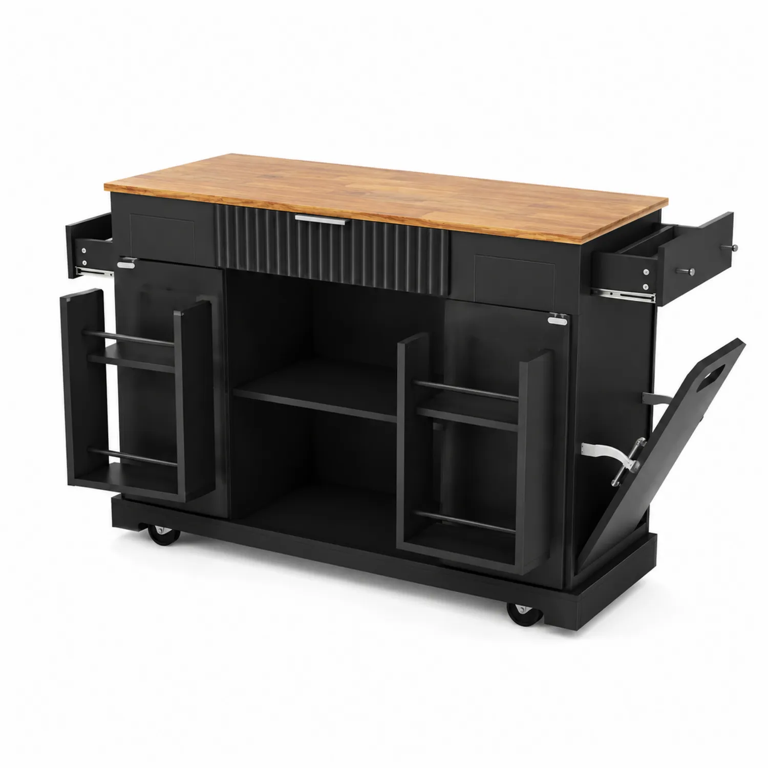 Isola cucina in metallo nero con piano in legno di acacia-Casnidolor