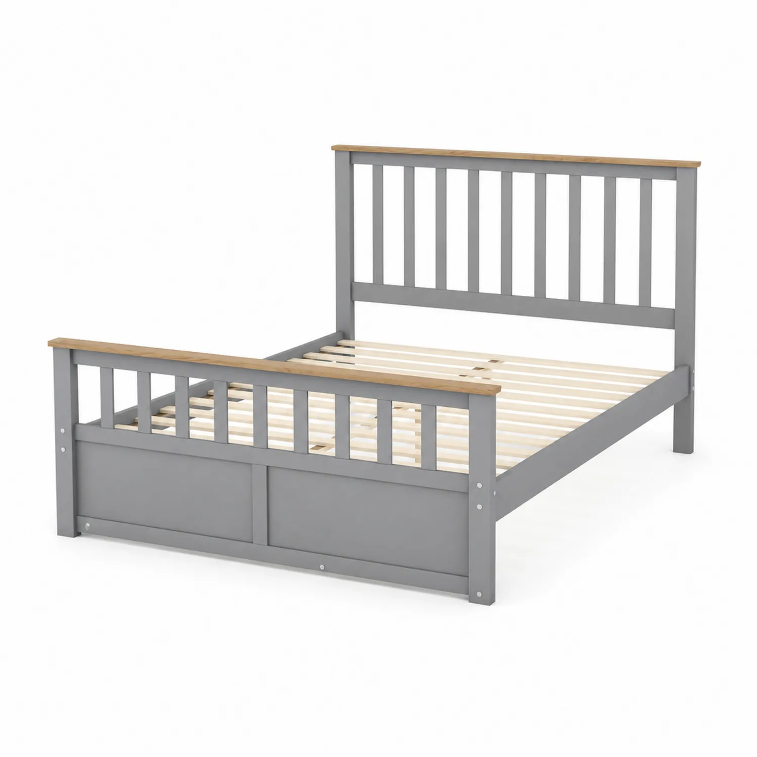 Letto matrimoniale in legno grigio e pino massello, 200x160 cm-Casnidolor