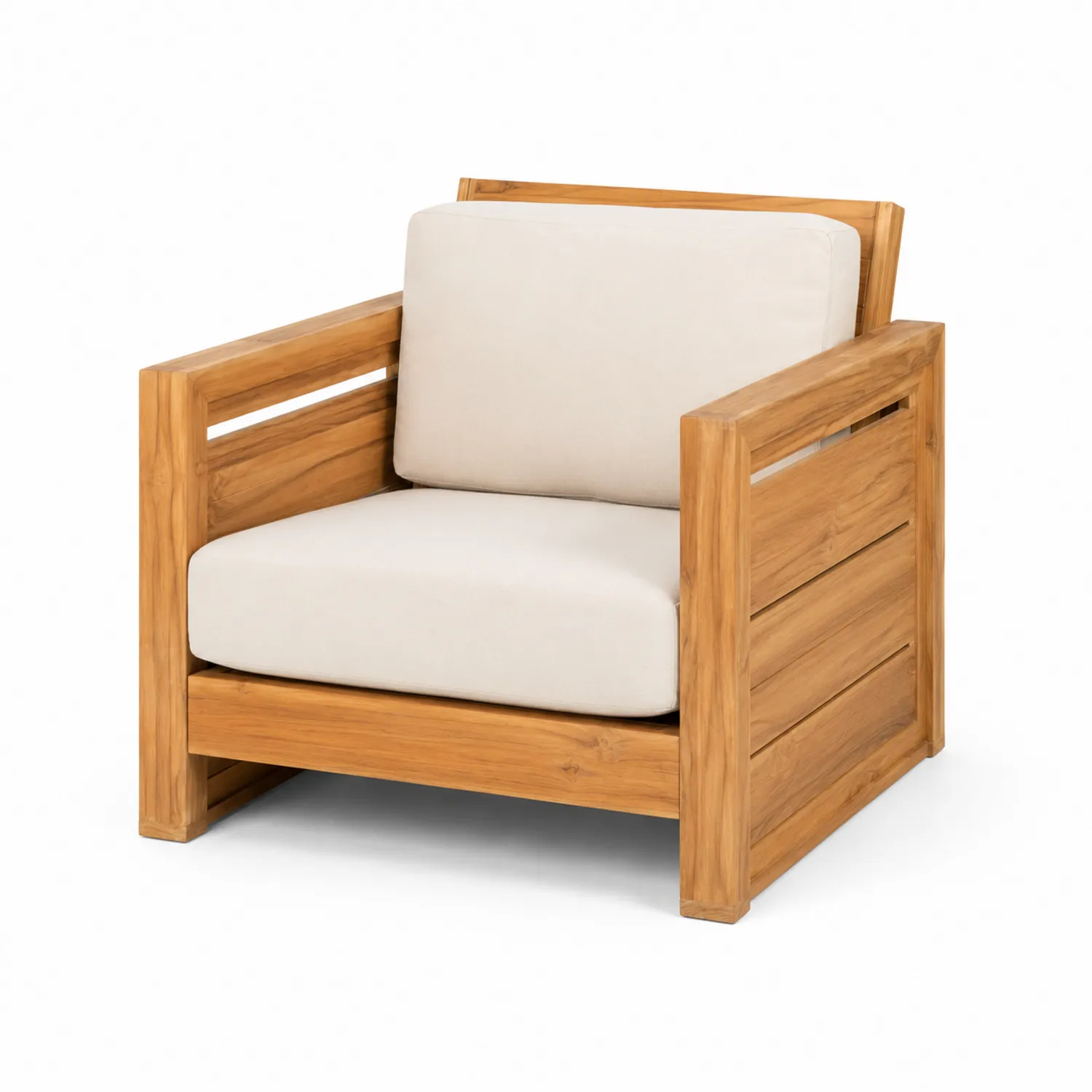 Poltrona da Esterno in Teak con Cuscino in Poliestere Crema-Casnidolor