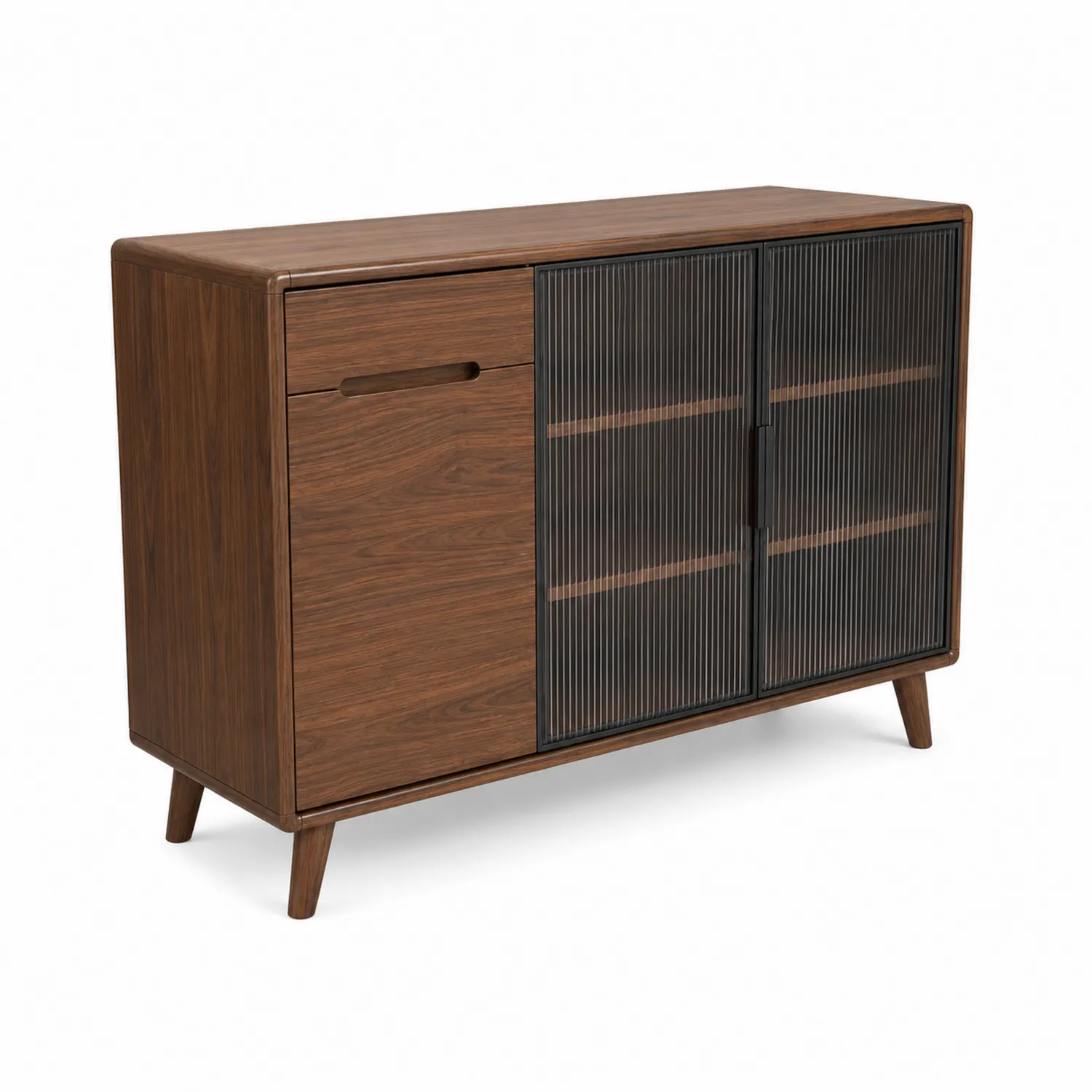Credenza in legno di noce con ante in vetro temperato scanalato-Casnidolor