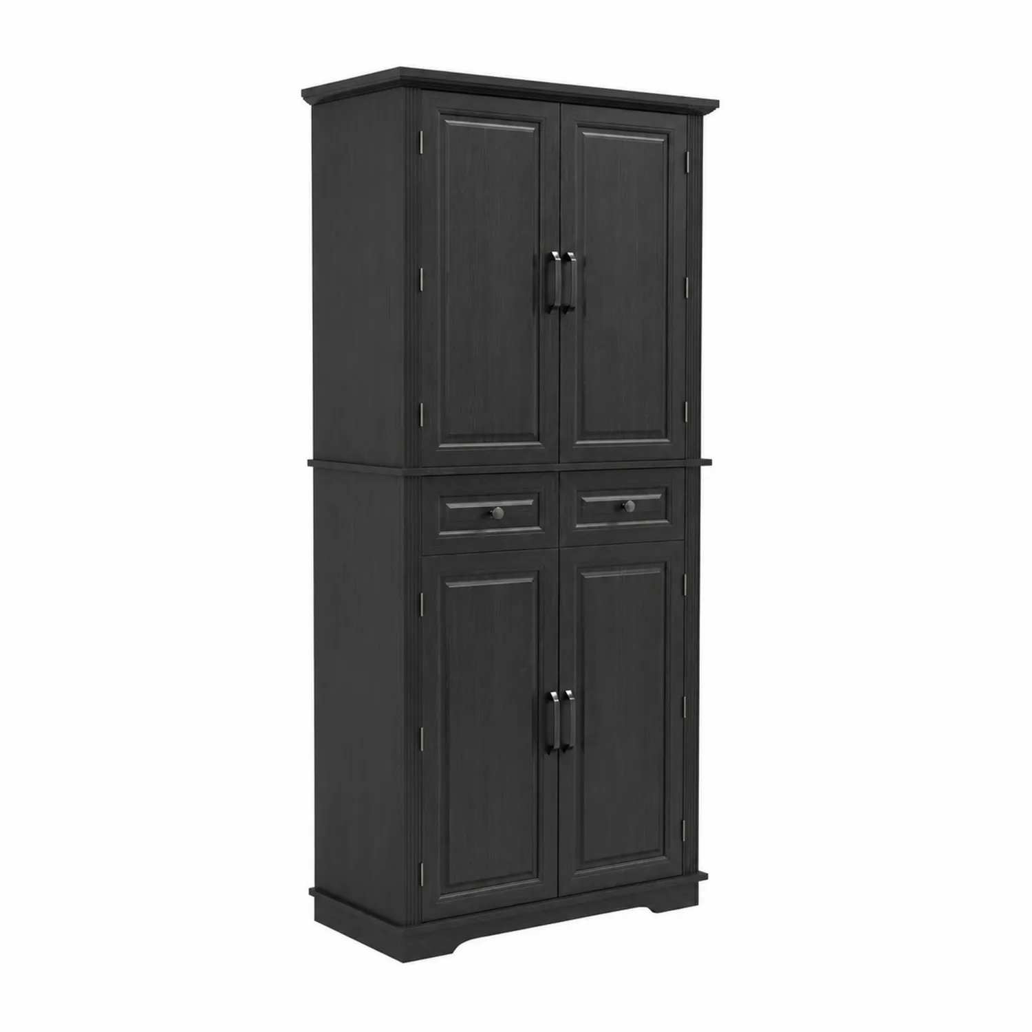 Armadio Dispensa Cucina in MDF con 4 Ante e 2 Cassetti, Nero-Casnidolor