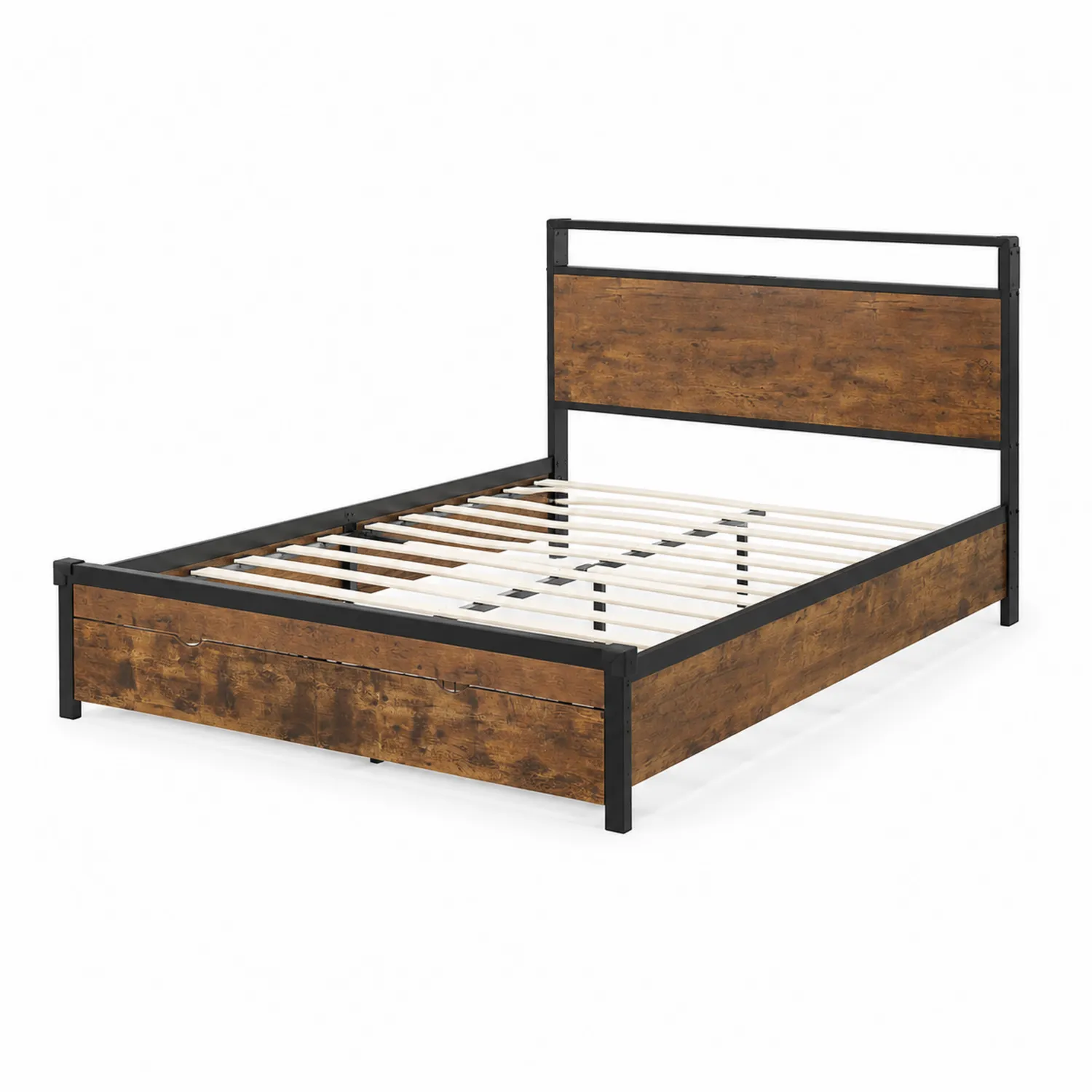 Letto matrimoniale in metallo e compensato Brown/Nero 200x160 cm-Casnidolor